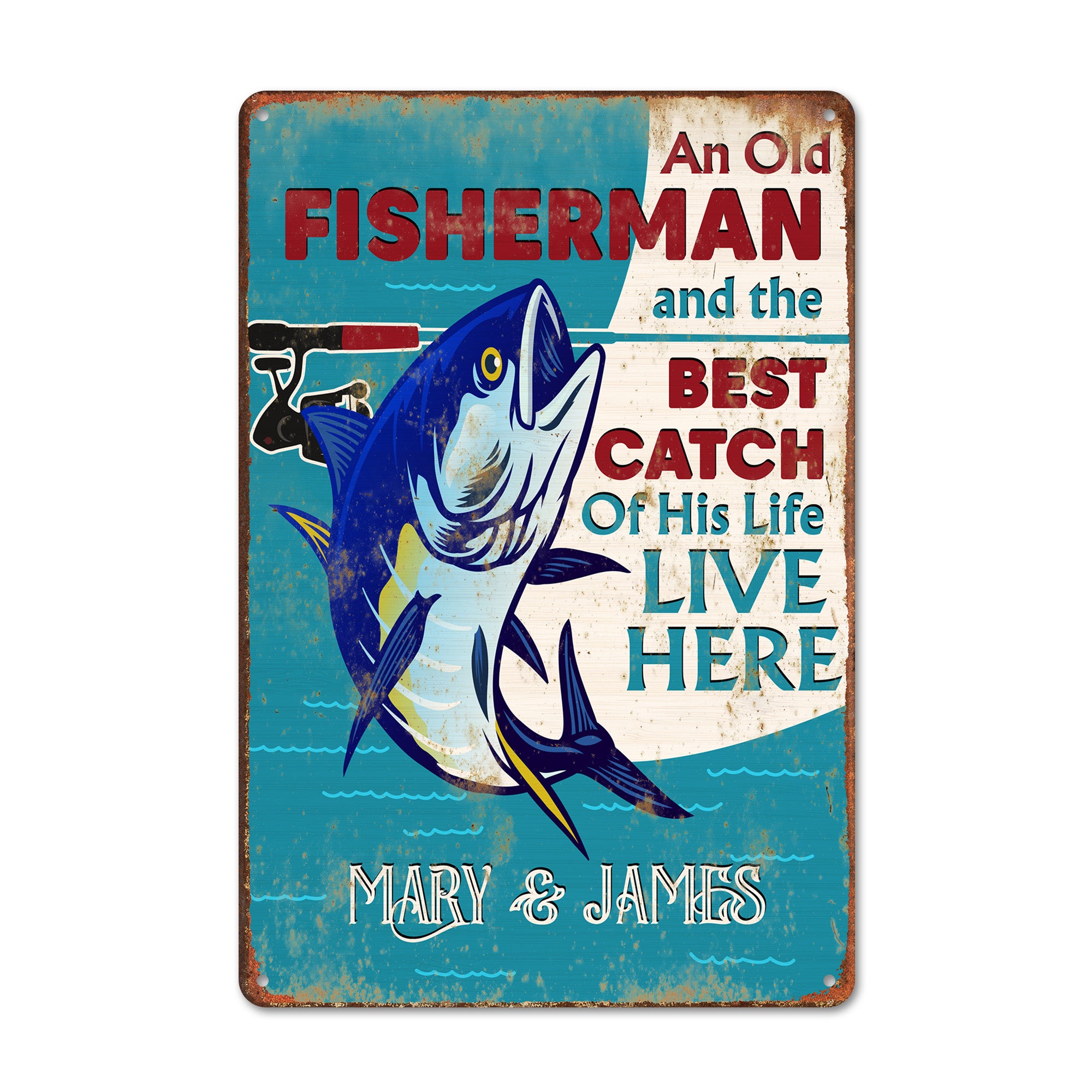 Personalized Vintage Fisherman Metal Sign – Custom Name Decor for Home or Cabin, Perfect Gift for Fishing Lovers - Image 1