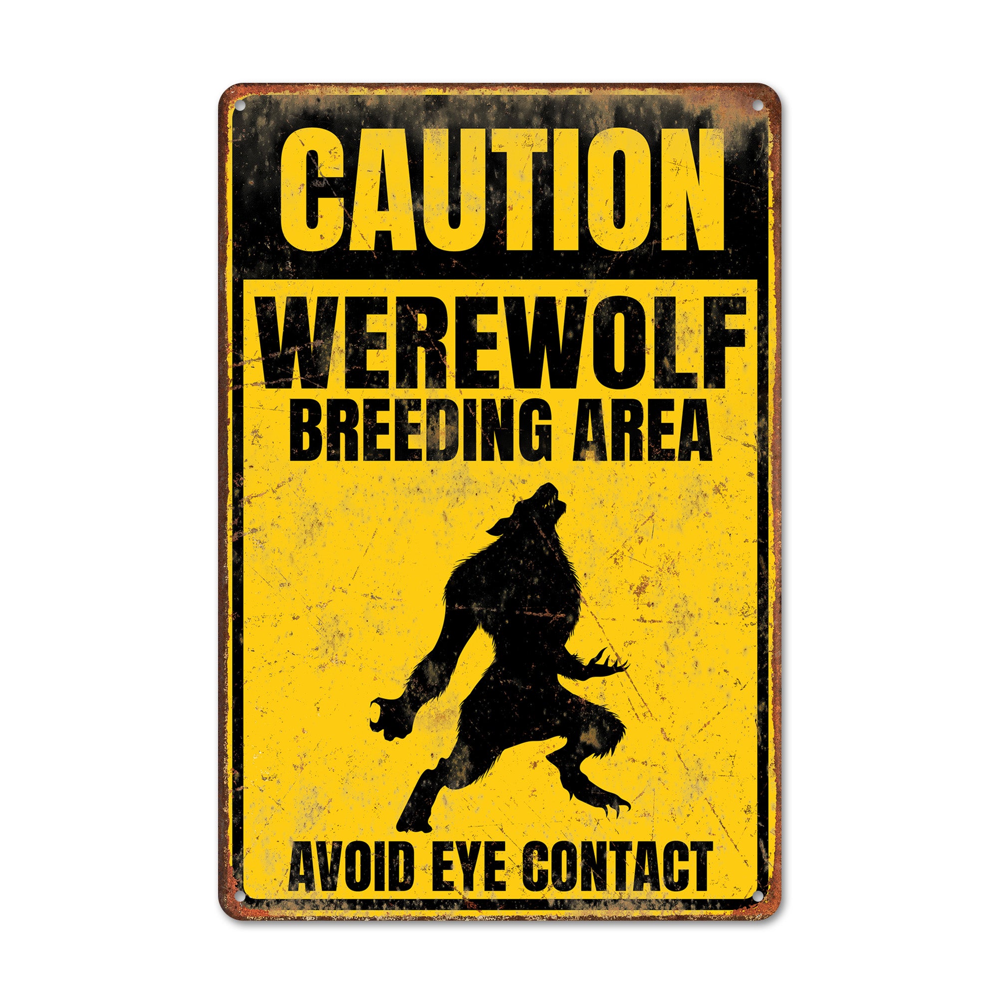 Personalized Werewolf Breeding Area Caution Sign - Vintage Look Metal Signage for Halloween Decor & Unique Gift Ideas - Image 1