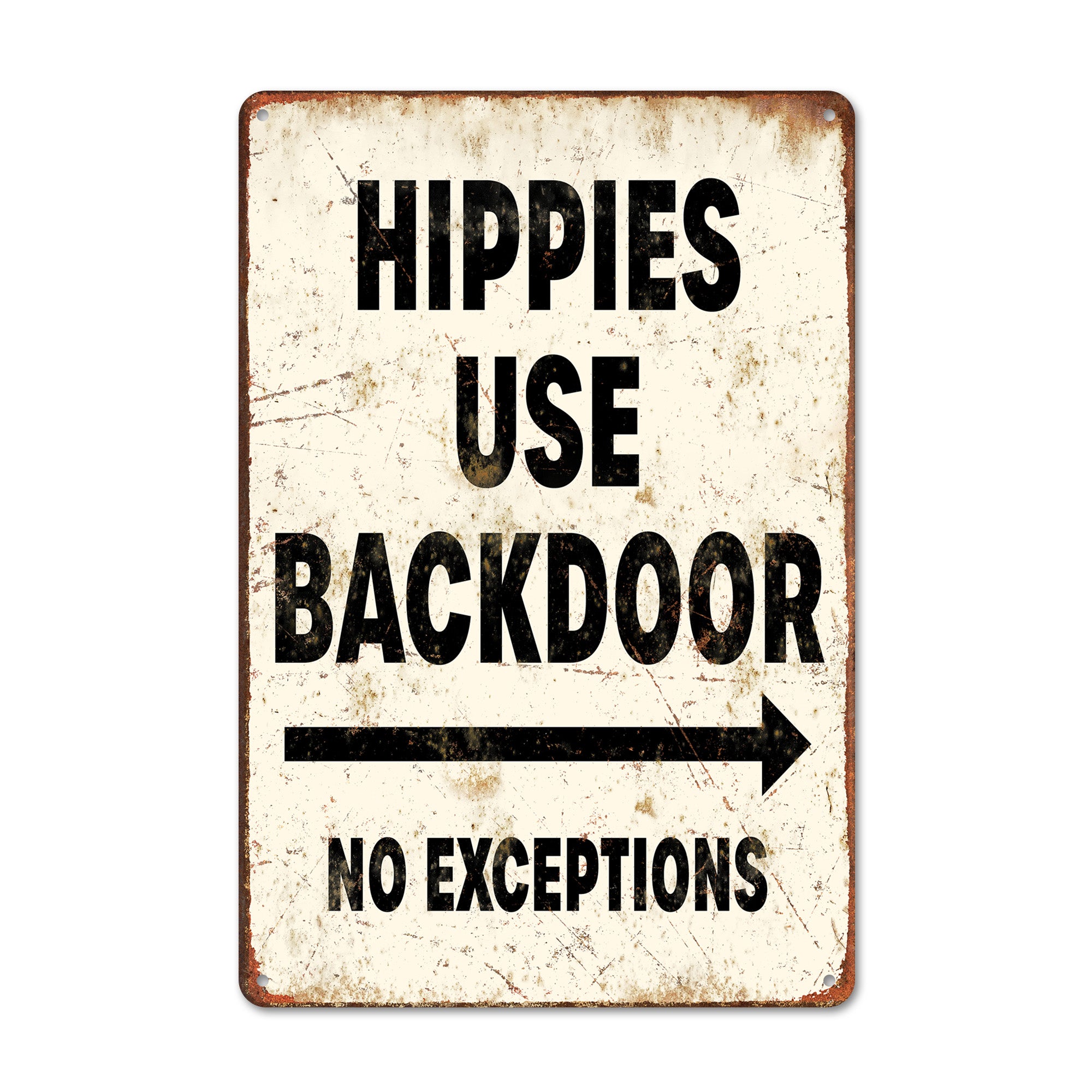 "Retro 'Hippies Use Backdoor' Vintage-Style Metal Sign - Customizable Home Decor Gift for Bohemian Stars" - Image 1