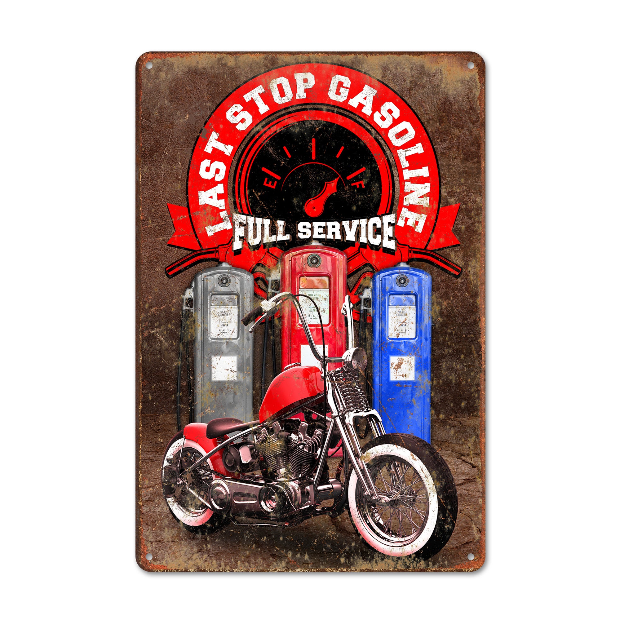 Personalized Vintage Motorcycle Metal Sign - Last Stop Gasoline Full Service, Custom Wall Decor for Garage Enthusiasts - Image 1