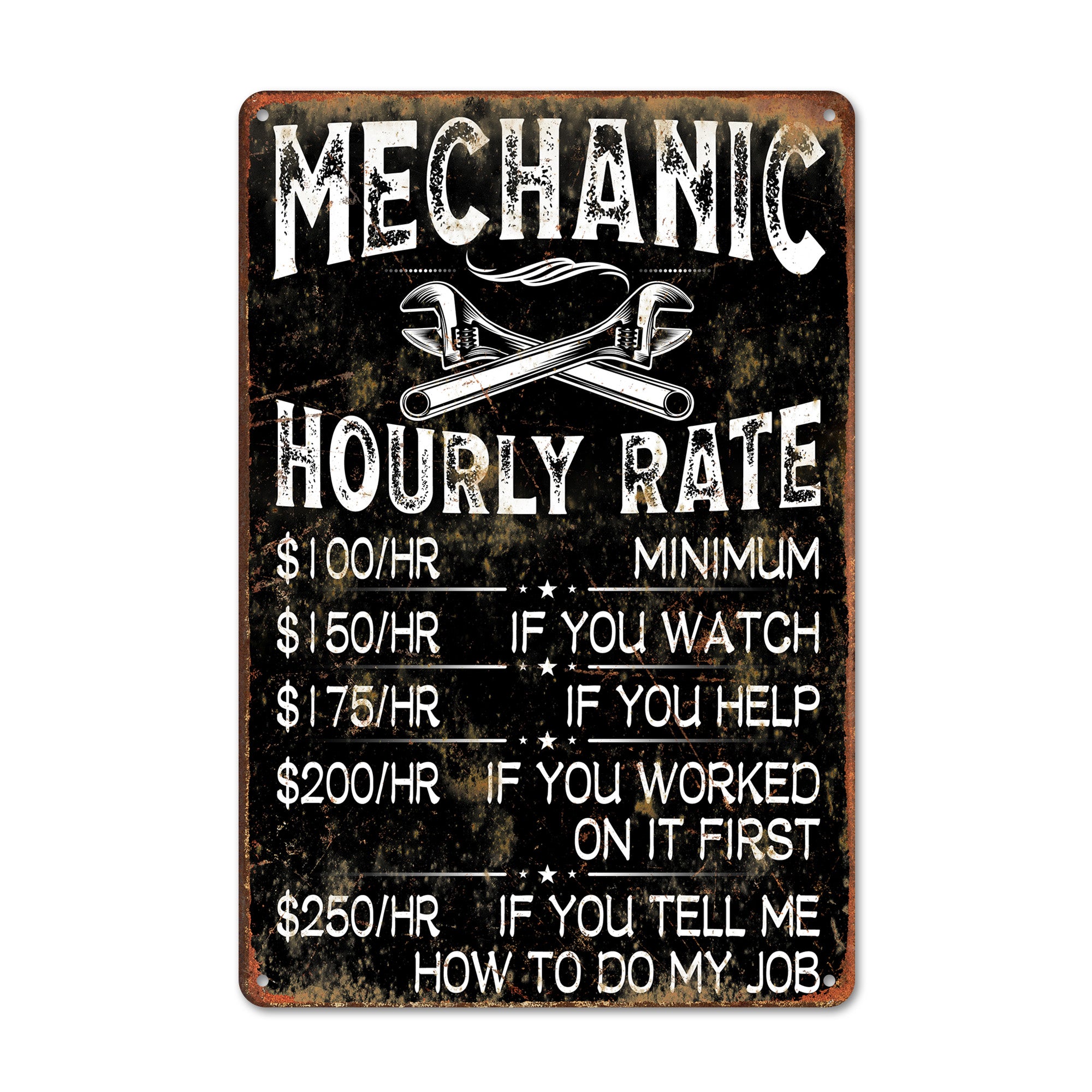 Personalized Mechanic Hourly Rate Sign – Custom Metal Garage Wall Decor for Him, Funny Gift for Car Enthusiasts - Image 1