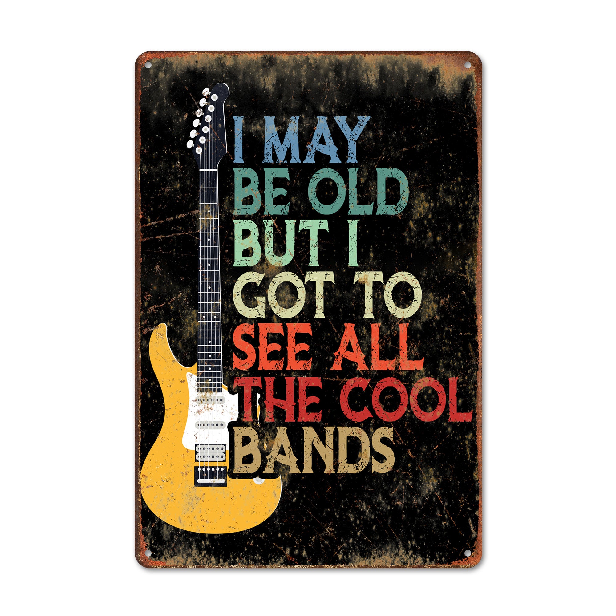 Personalized Vintage Guitar Metal Sign - "I May Be Old But I Got to See All the Cool Bands" - Customizable Music Decor for Rock Enthusiasts - Image 1