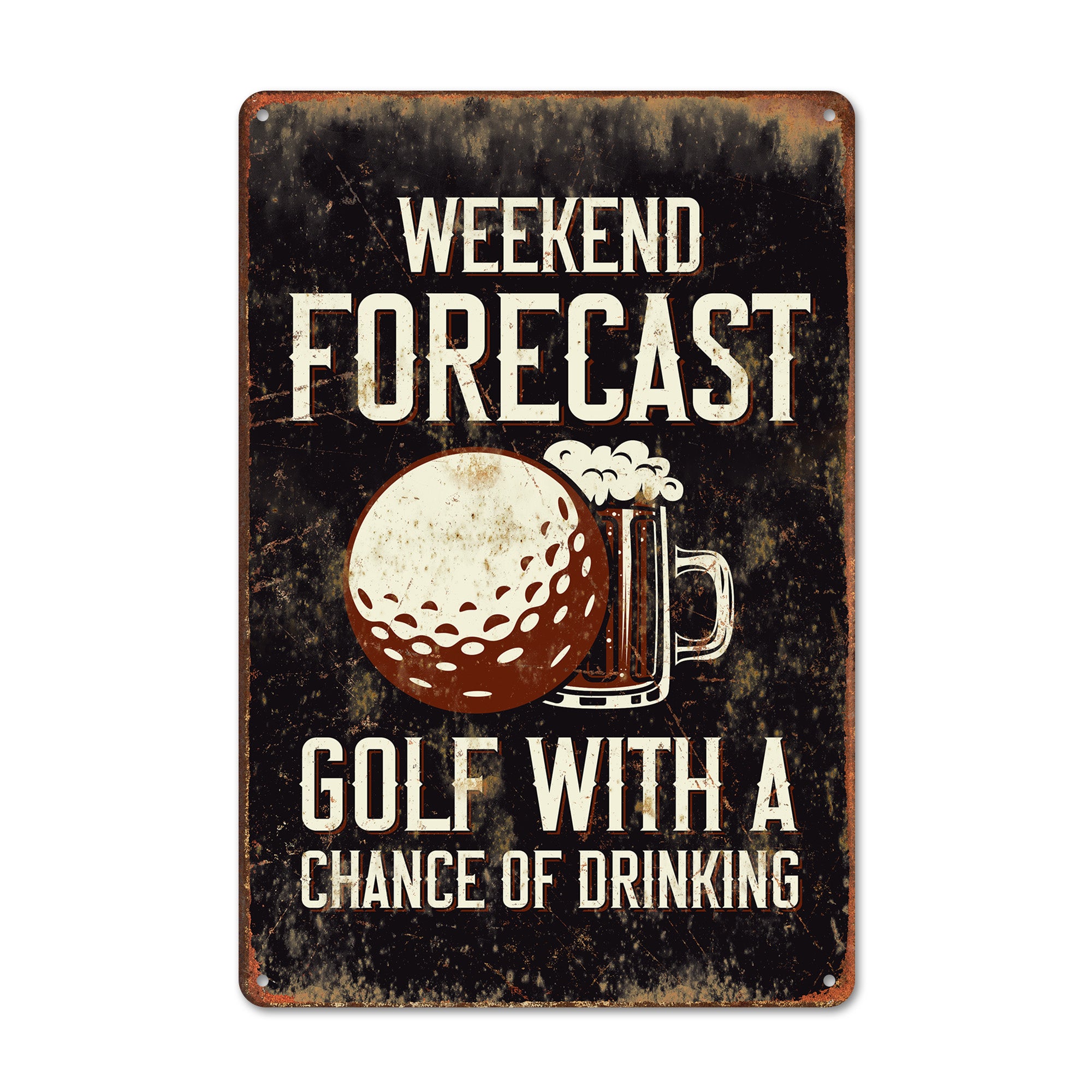Personalized Vintage Metal Sign - Weekend Forecast: Golf with a Chance of Drinking - Customizable Gift for Golf Lovers - Image 1