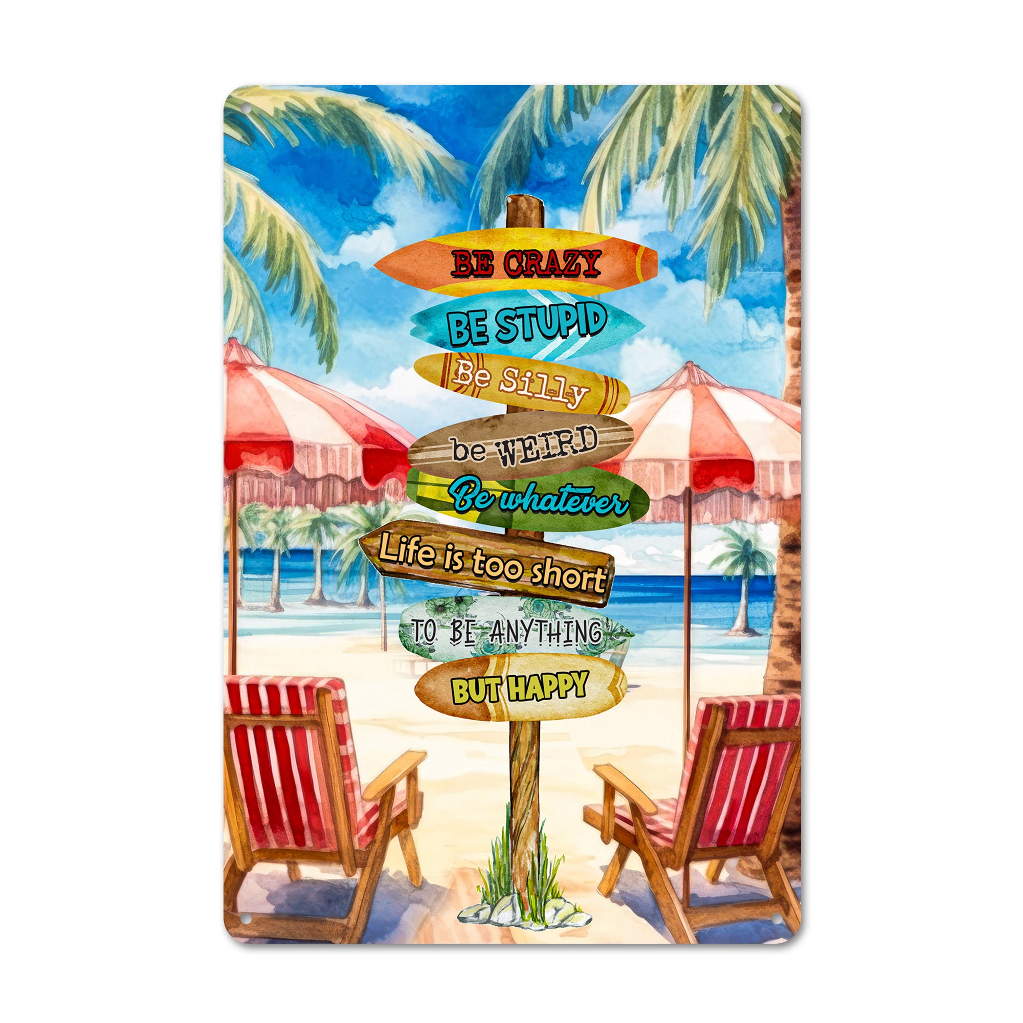 Personalized Beach-Themed Metal Sign - Vibrant Inspirational Quote for a Happy Life - Image 1