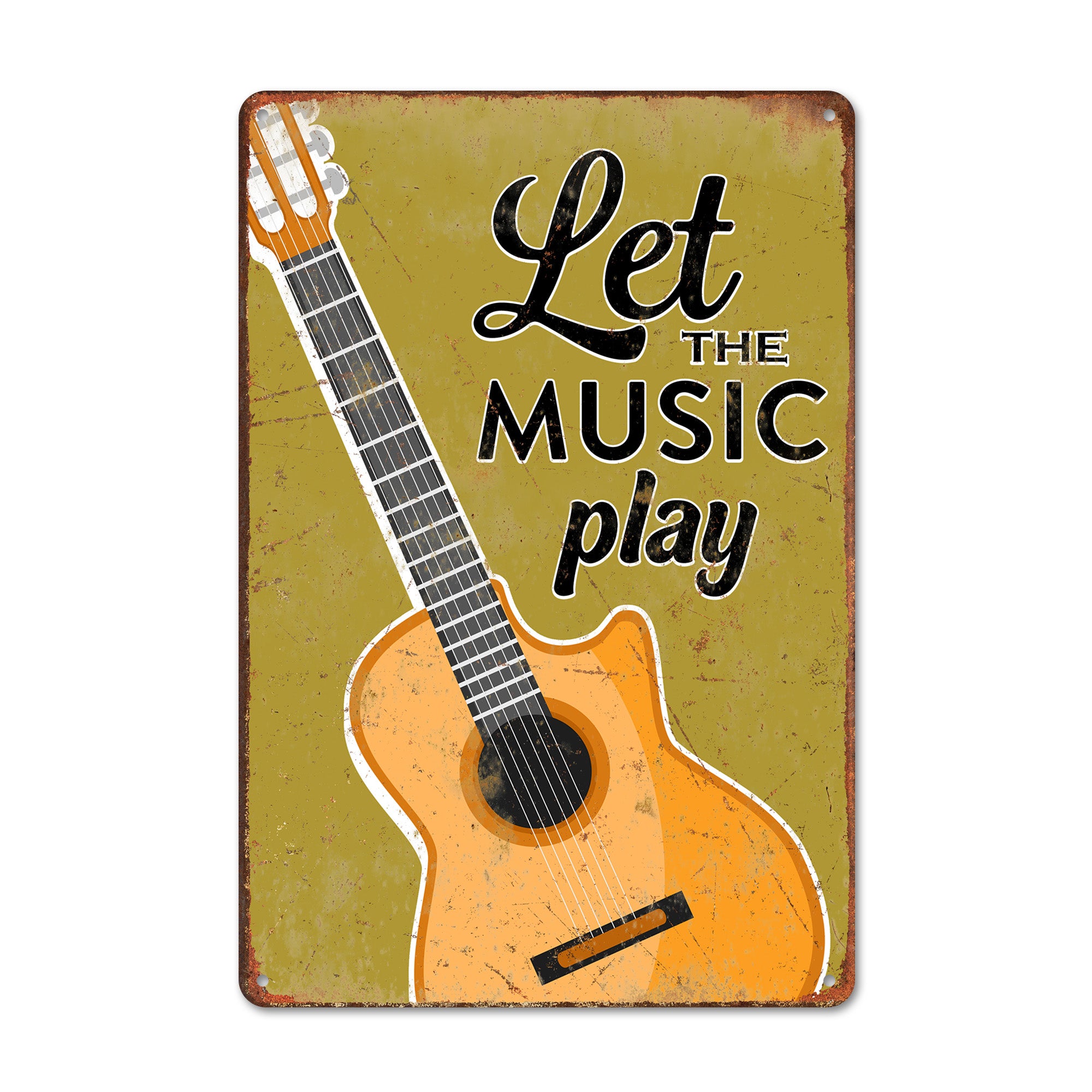 Personalized Handmade Metal Sign - "Let the Music Play" Acoustic Guitar Design - Perfect Gift for Music Lovers and Musicians - Image 1