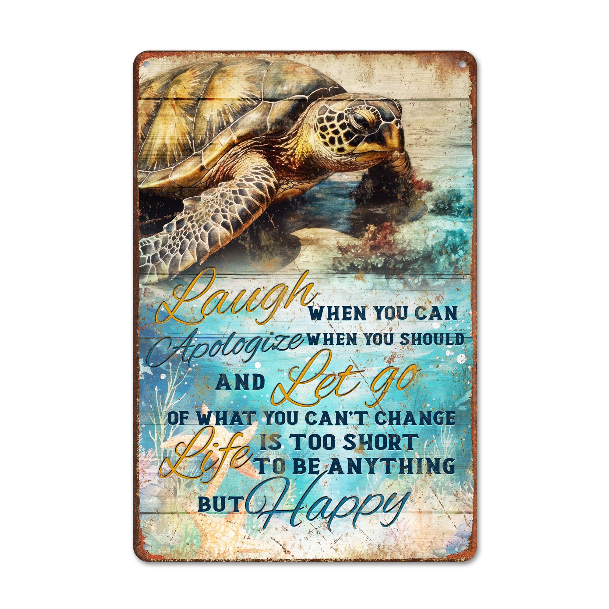 Personalized Rustic Metal Sign with Sea Turtle Design - Inspiring Life Quote for Home Decor and Thoughtful Gifts - Image 1