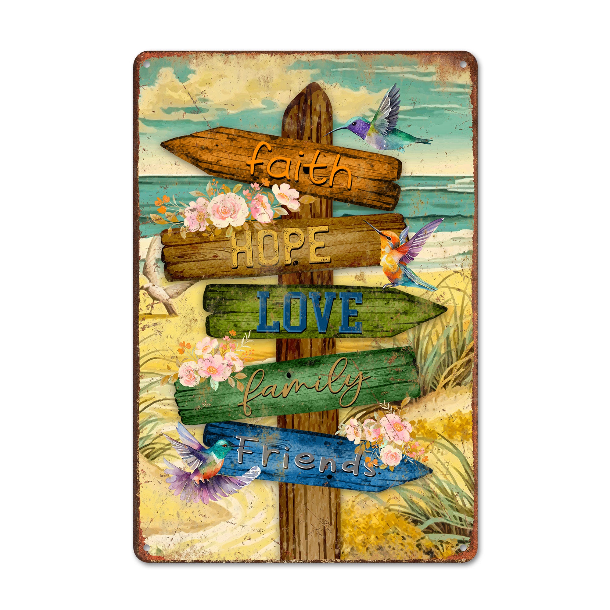 Personalized Vintage Metal Sign - Faith, Hope, Love, Family & Friends Art for Home Décor - Ideal Gift for Loved Ones - Image 1