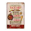 Personalized Family Metal Backyard Sign - Custom BBQ Decor with Beer and Food Theme for Outdoor Gatherings - Image 1