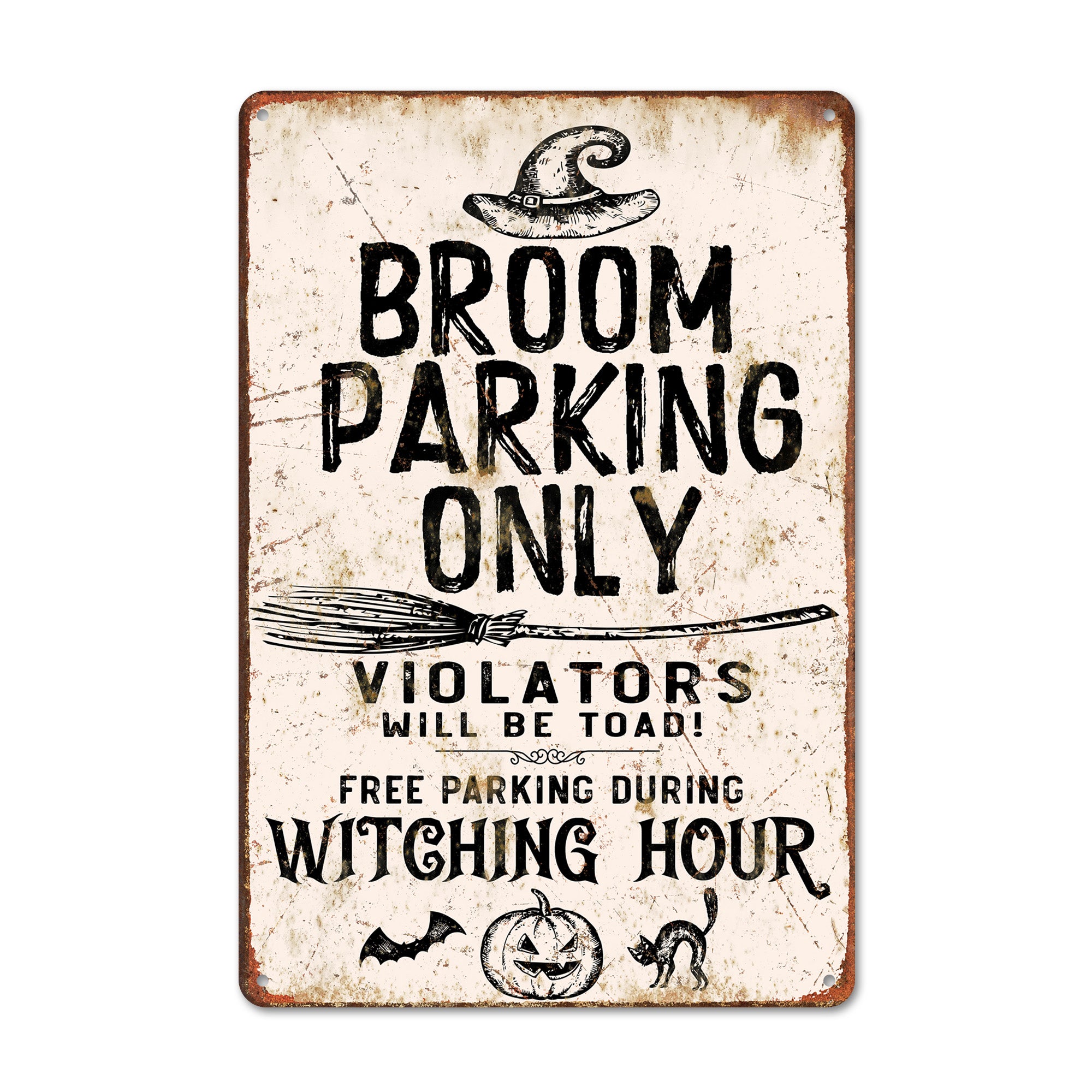 Personalized Witch's Broom Parking Metal Sign - Custom Halloween Decor for Spooky Home Accents - Image 1
