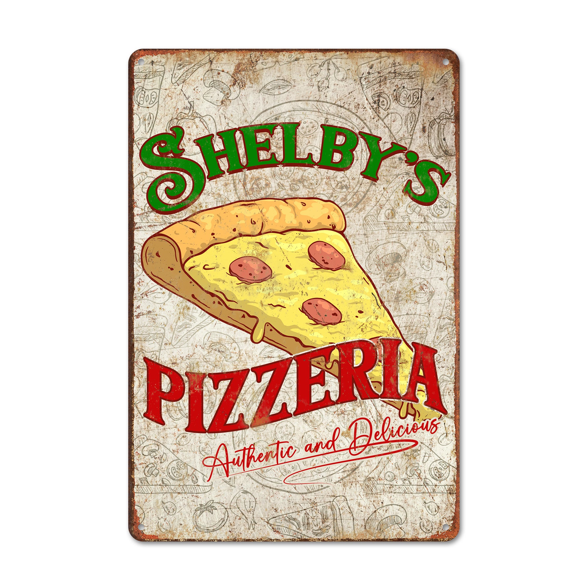 Personalized Shelby's Pizzeria Metal Sign - Custom Handmade Vintage Pizza Decor for Home, Kitchen, or Cafe - Image 1