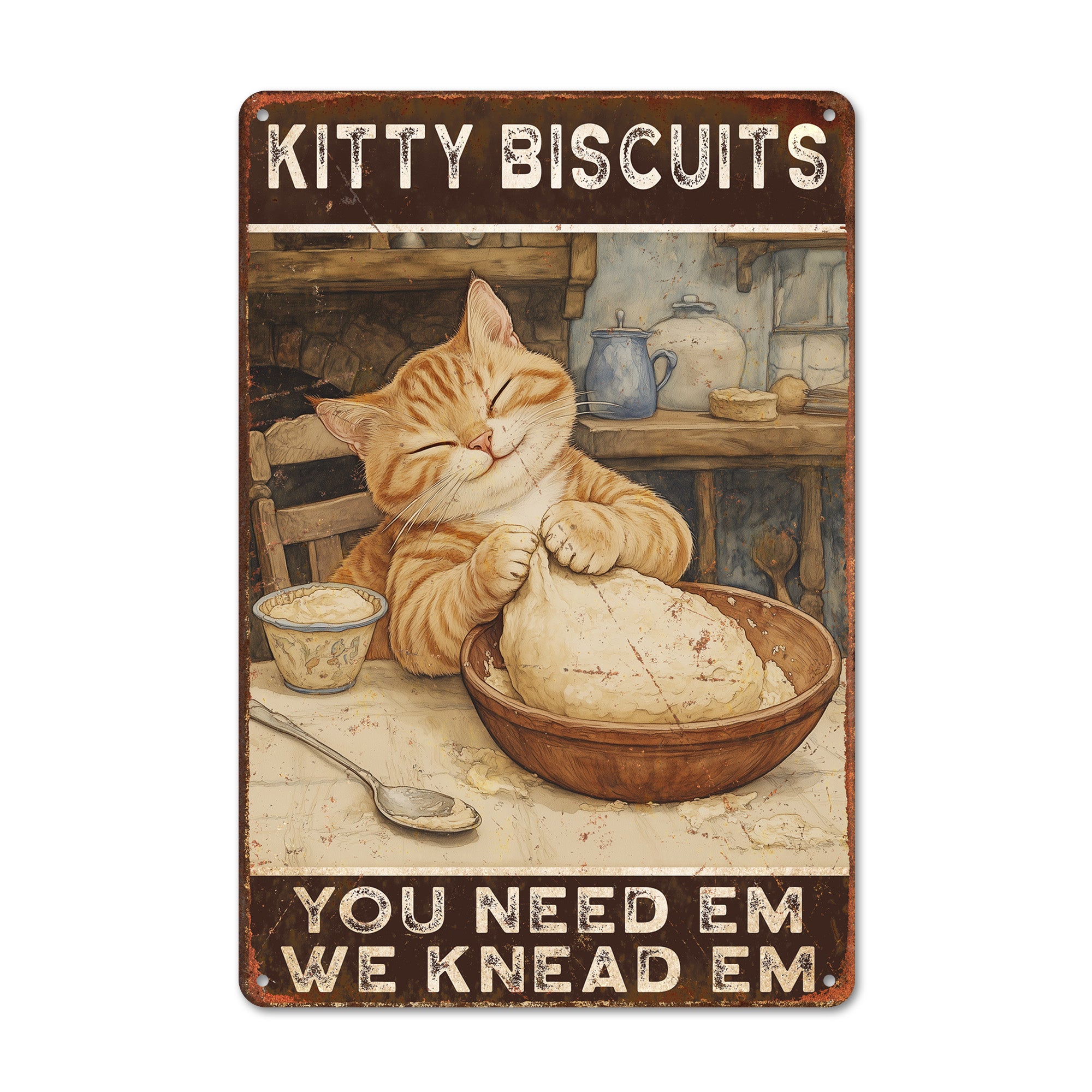 Whimsical Kitty Biscuits Metal Sign – Personalized Kitchen Decor for Cat Lovers and Bakers Alike - Image 1