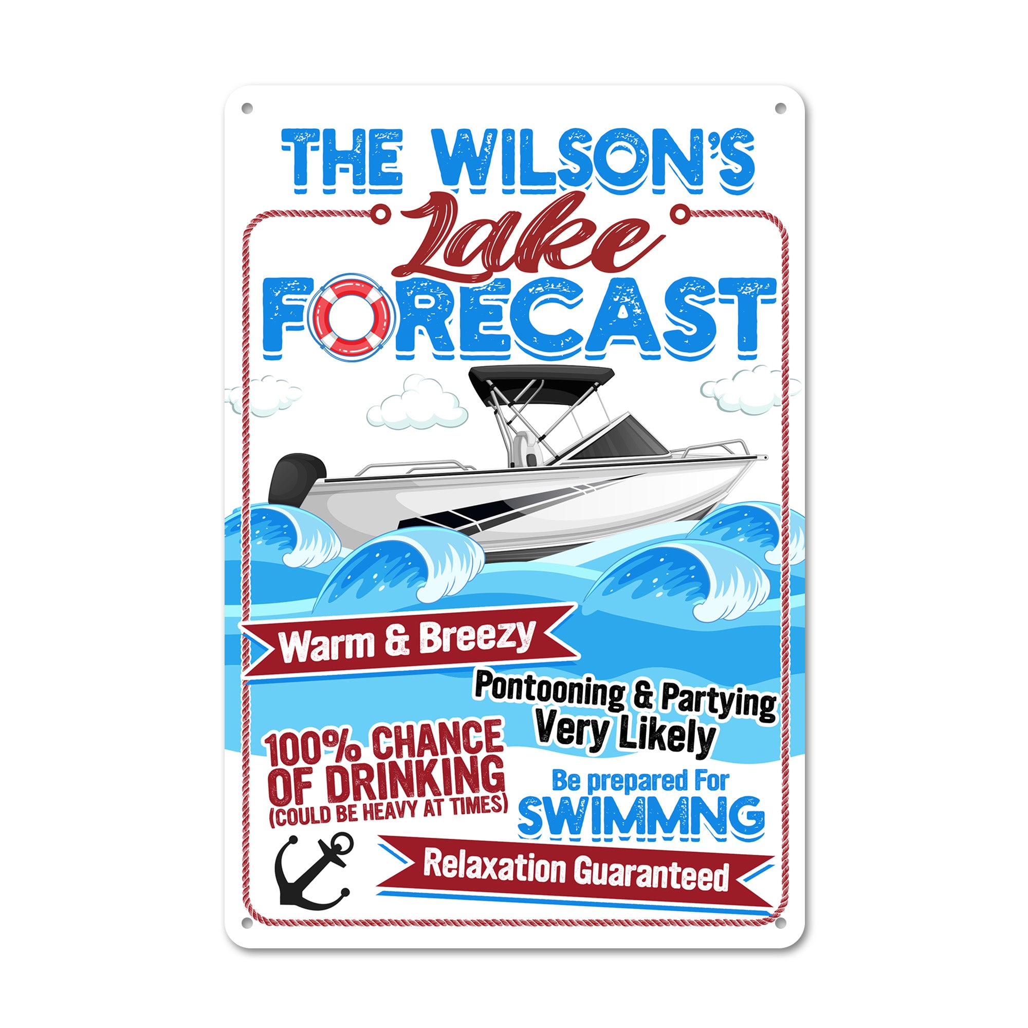 Personalized Wilson's Lake Forecast Metal Sign - Custom Nautical Decor Gift for Lake Lovers - Image 1