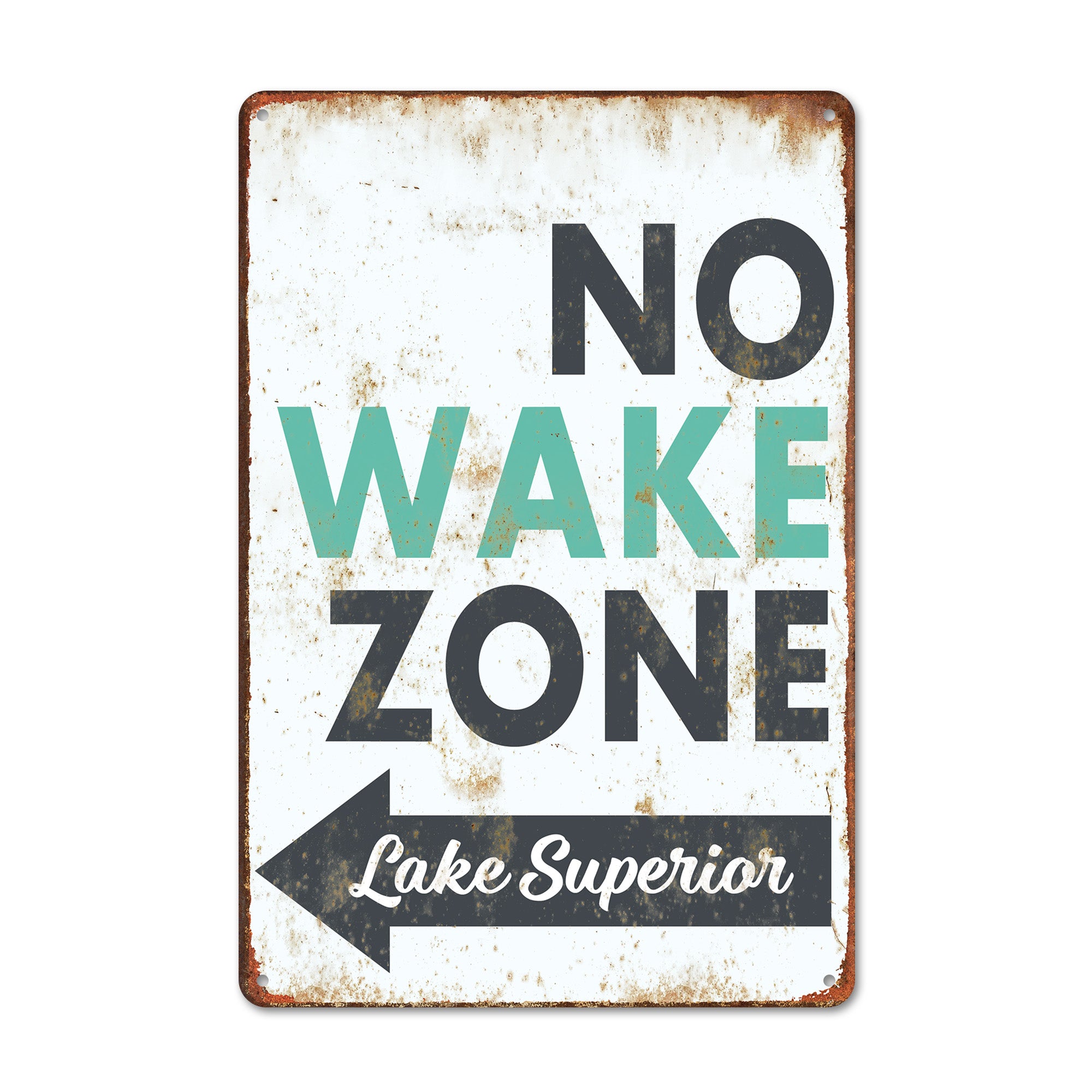 Personalized "No Wake Zone" Lake Superior Vintage Metal Sign - Custom Nautical Home Decor, Perfect Gift - Image 1