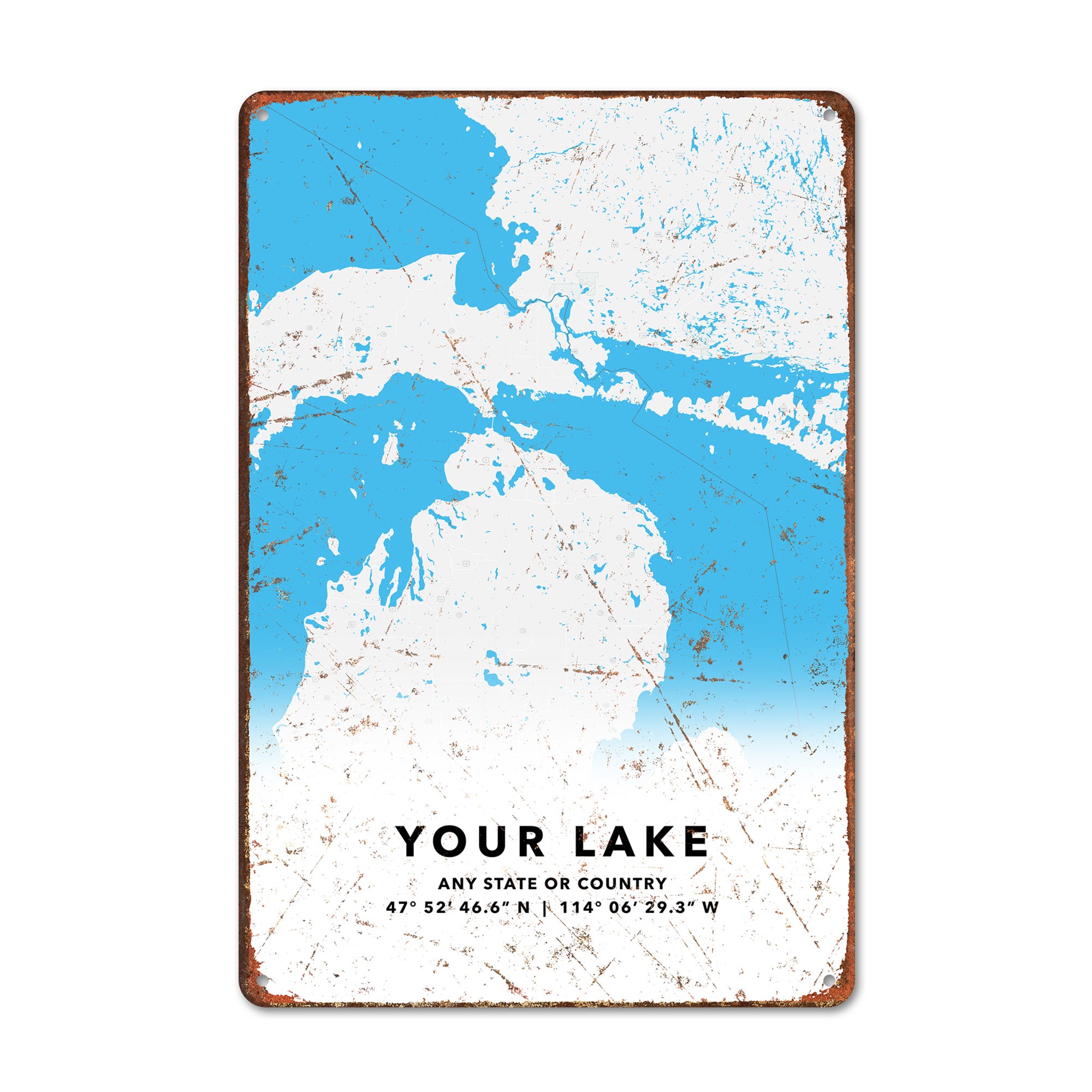 Personalized Rustic Metal Sign - Custom Lake Map Art Decor for Home or Cabin, Perfect for Gift Giving - Image 1