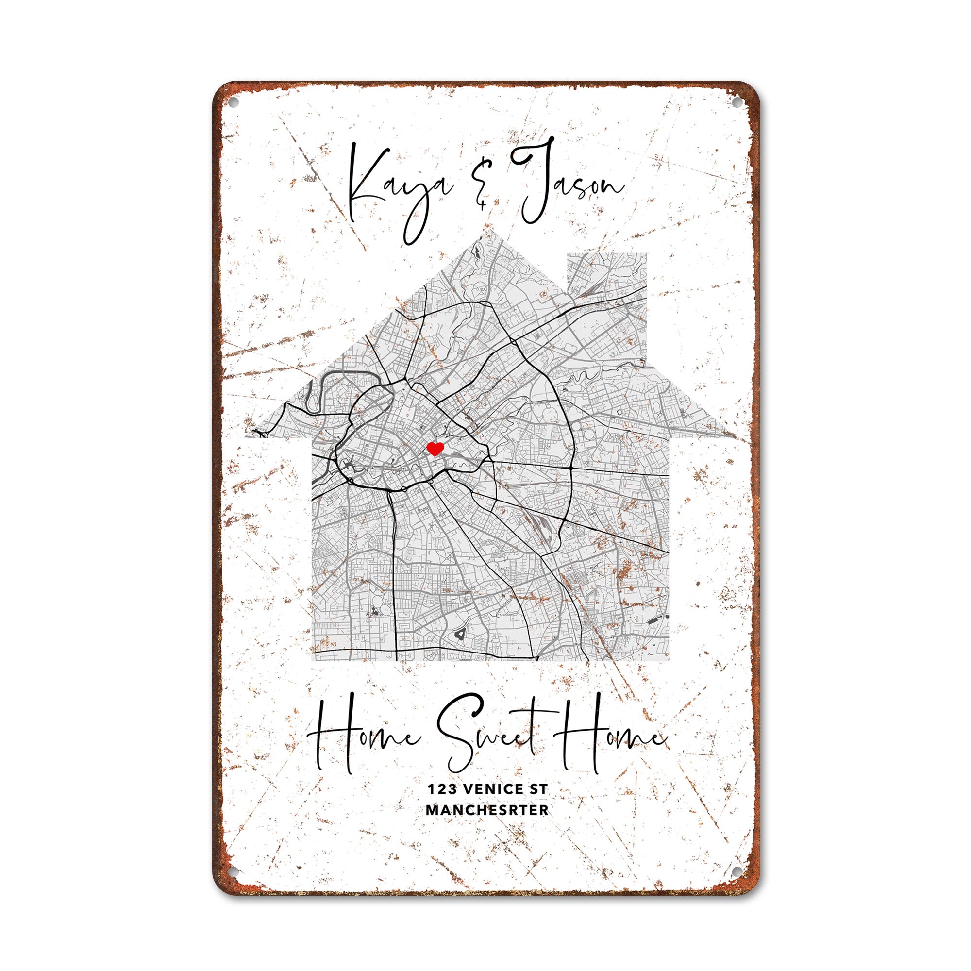 Personalized Home Map Metal Sign – Custom Housewarming Gift for Couples, Elegant Rustic Decor with Quality Craftsmanship - Image 1