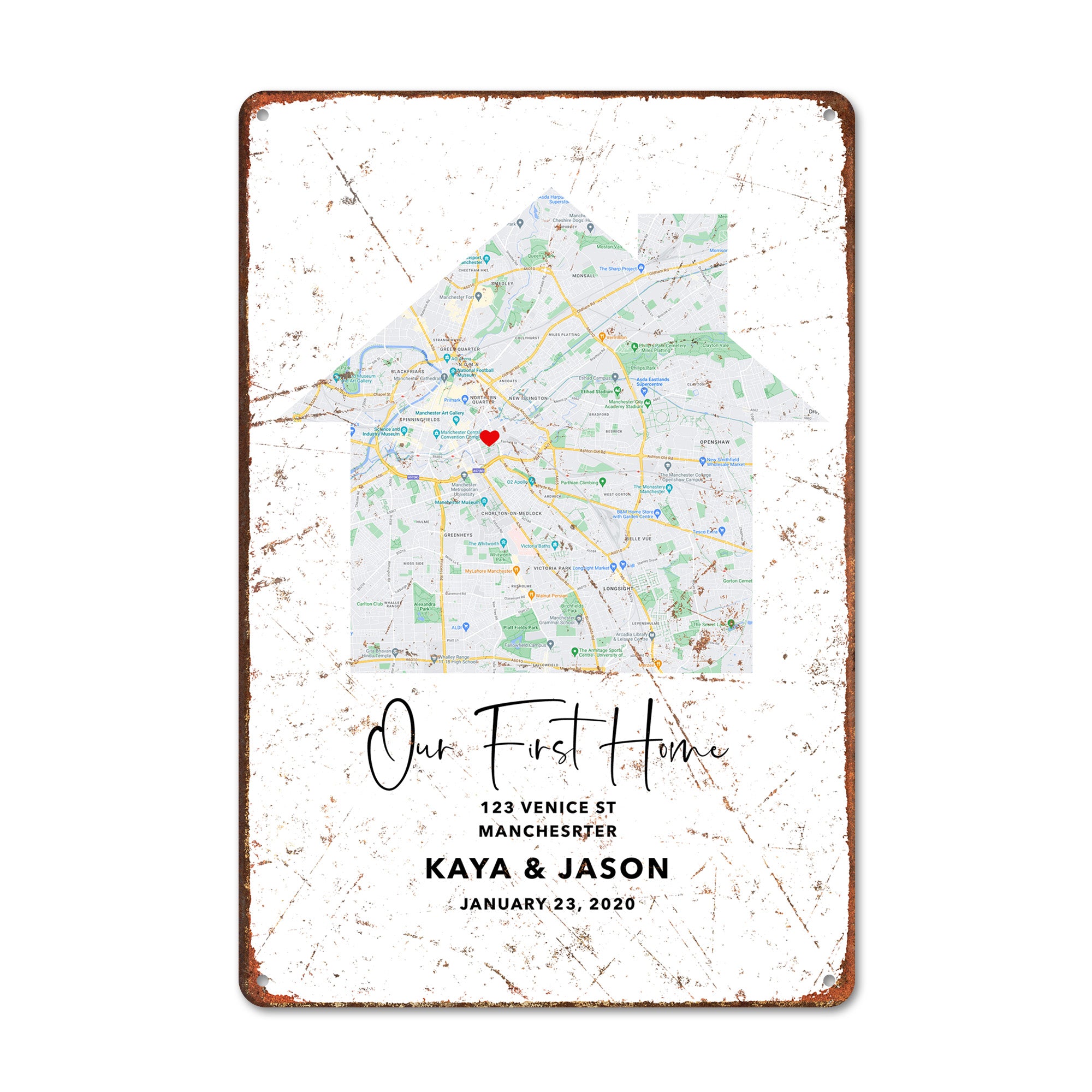 Personalized "Our First Home" Metal Sign – Custom Map Art for Homeowners, Couples, and New Home Gift - Image 1