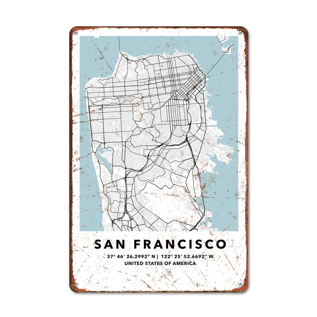 Personalized San Francisco Metal Sign – Custom Map Decor for Homes and Offices - Image 1