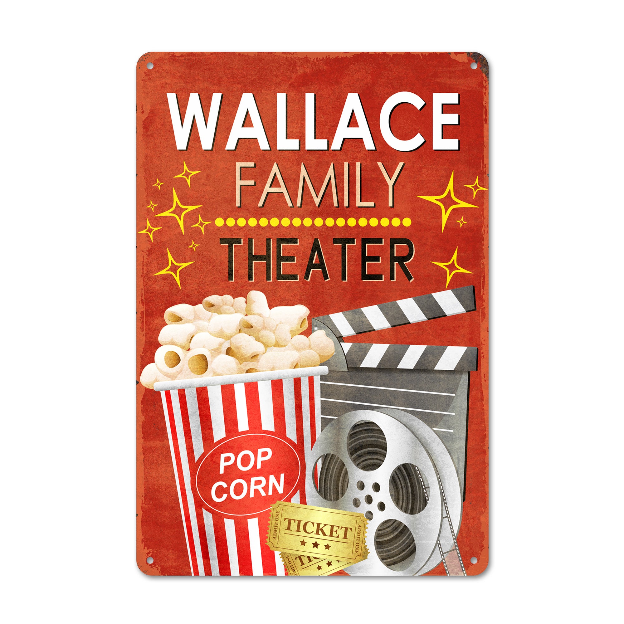 Personalized Family Theater Metal Sign with Vintage Popcorn Movie Design – Unique Handmade Gift for Home Décor - Image 1