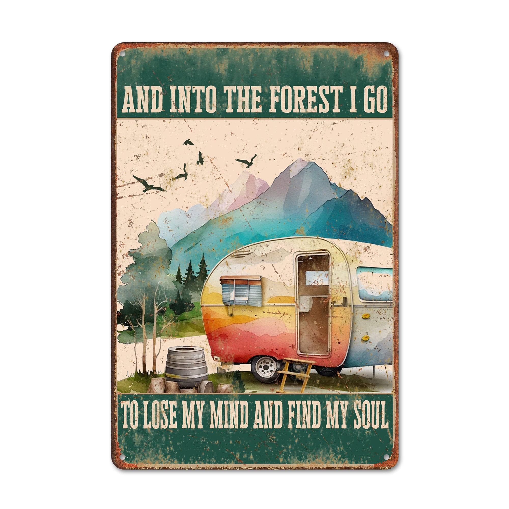 Personalized Vintage Camper Metal Sign - Forest Adventure Quote - Perfect Gift for Nature Lovers - Image 1