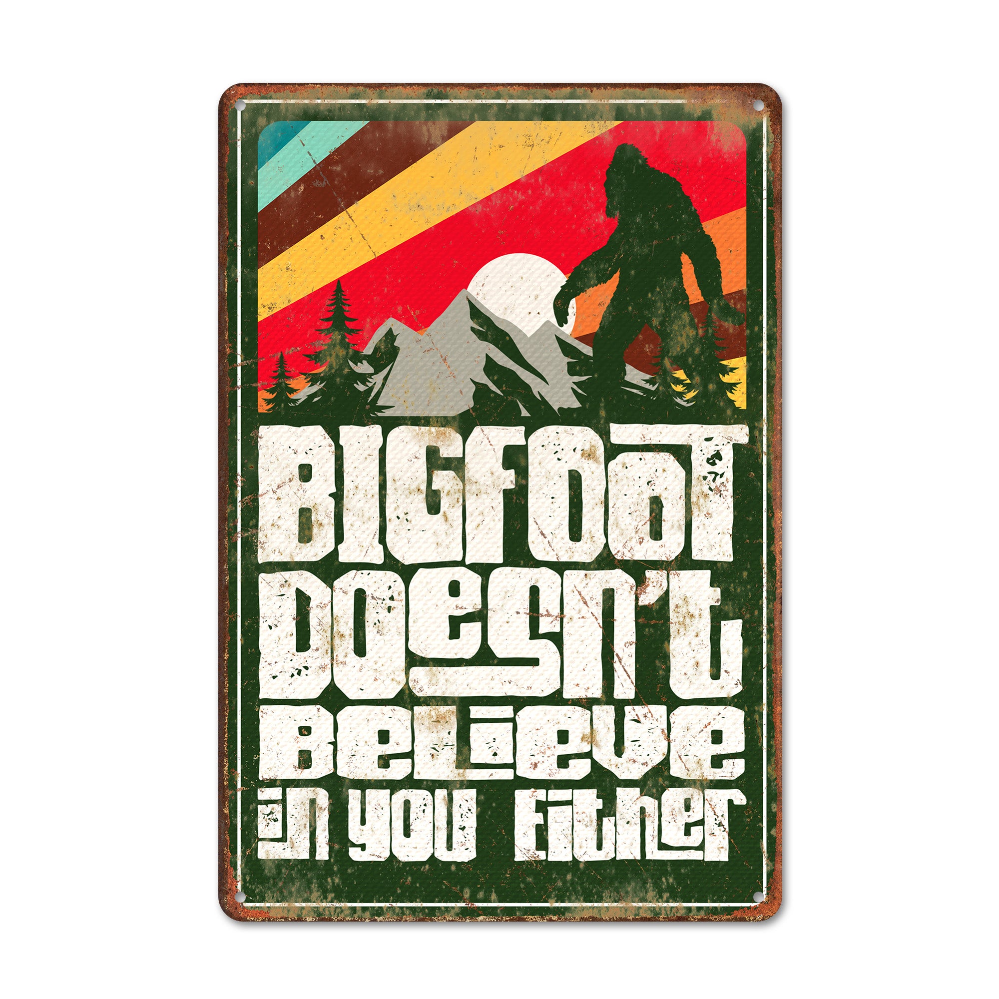 Retro Bigfoot Belief Metal Sign - Personalized Sasquatch Wall Decor for Home, Cabin, or Office - Unique Gift for Cryptid Lovers - Image 1