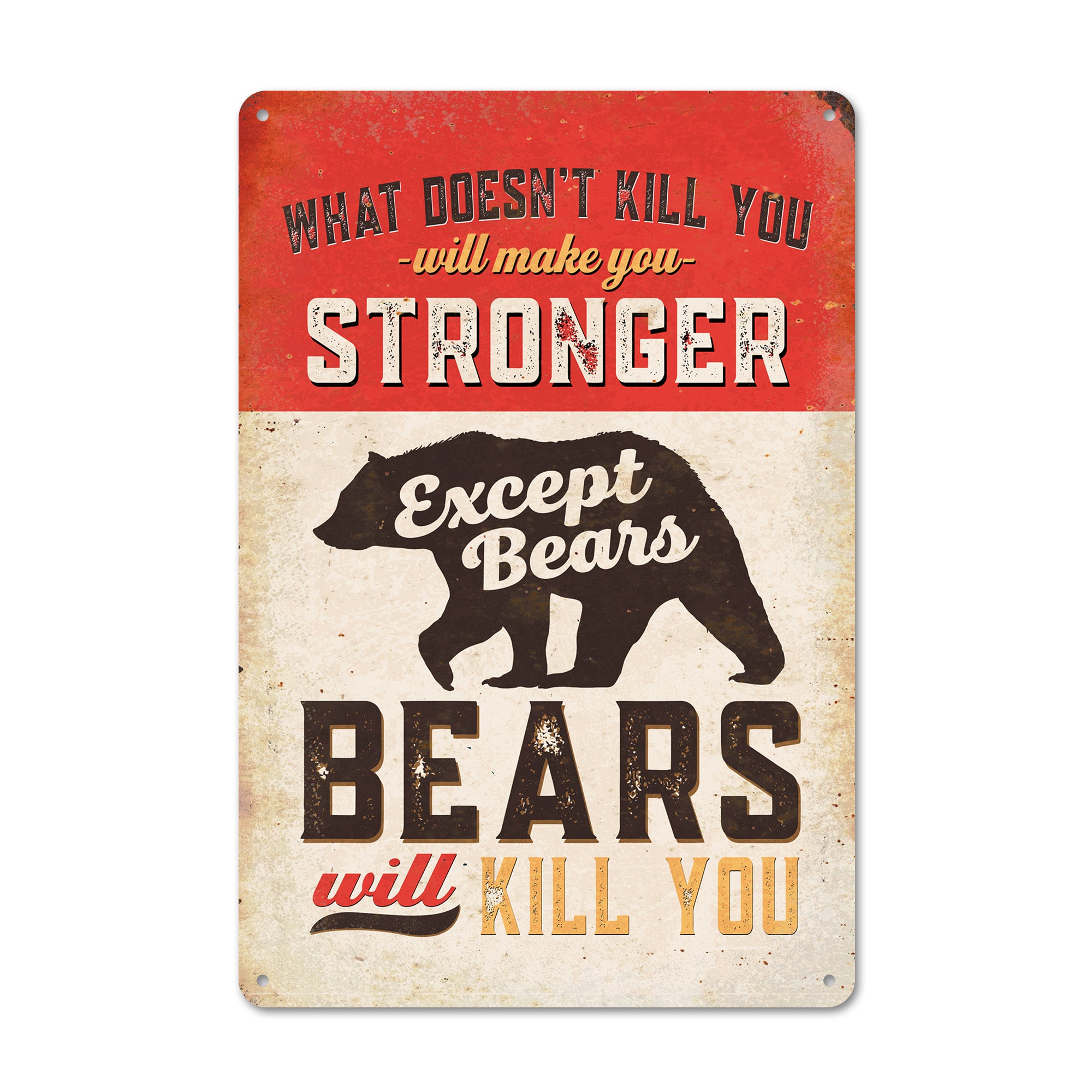 Personalized Retro Humor Metal Sign - “What Doesn’t Kill You” Bear Warning - Perfect Fun Gift for Outdoor Enthusiasts - Image 1