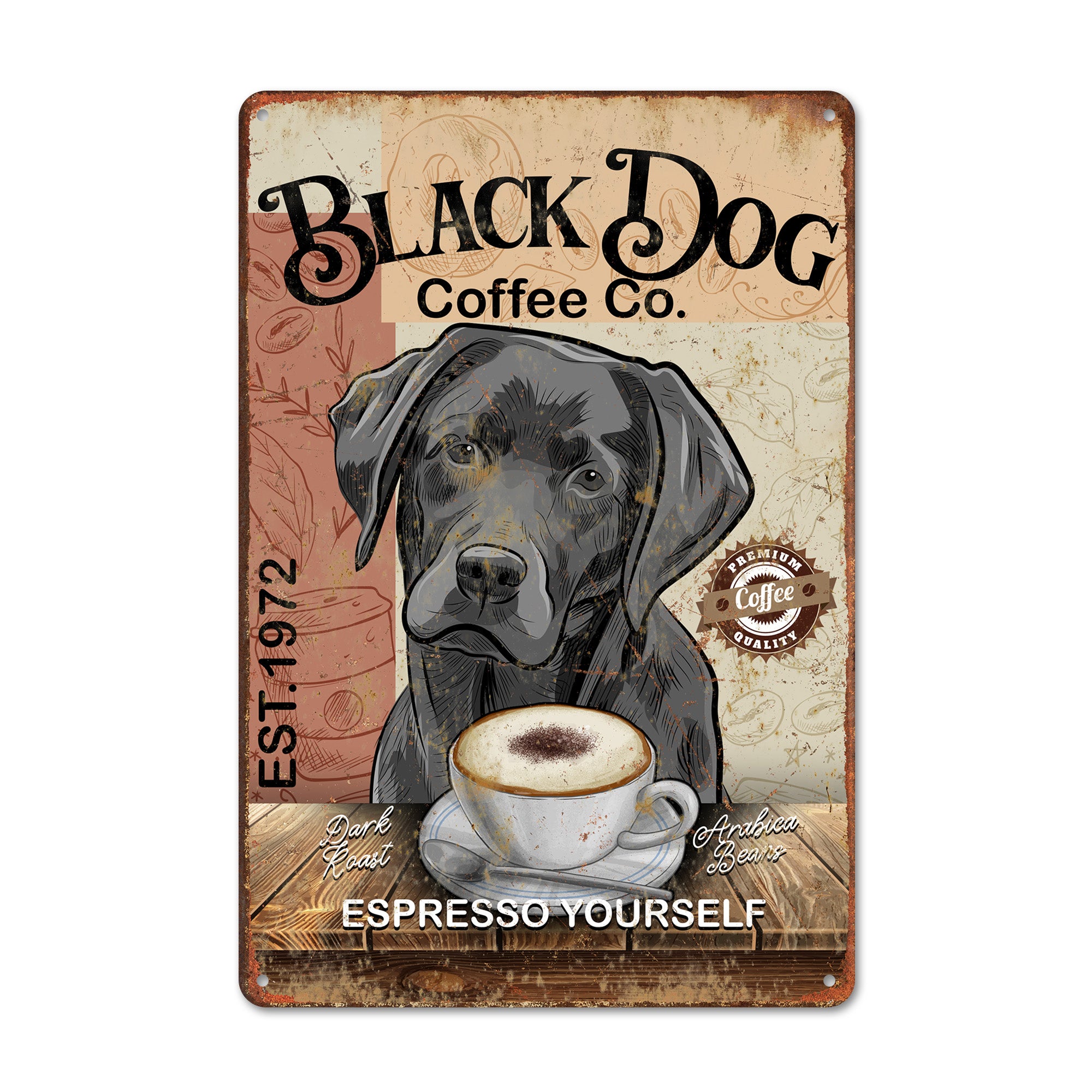 Personalized Black Dog Coffee Co. Metal Sign – Custom Vintage-Style Decor for Dog Lovers and Coffee Enthusiasts - Image 1