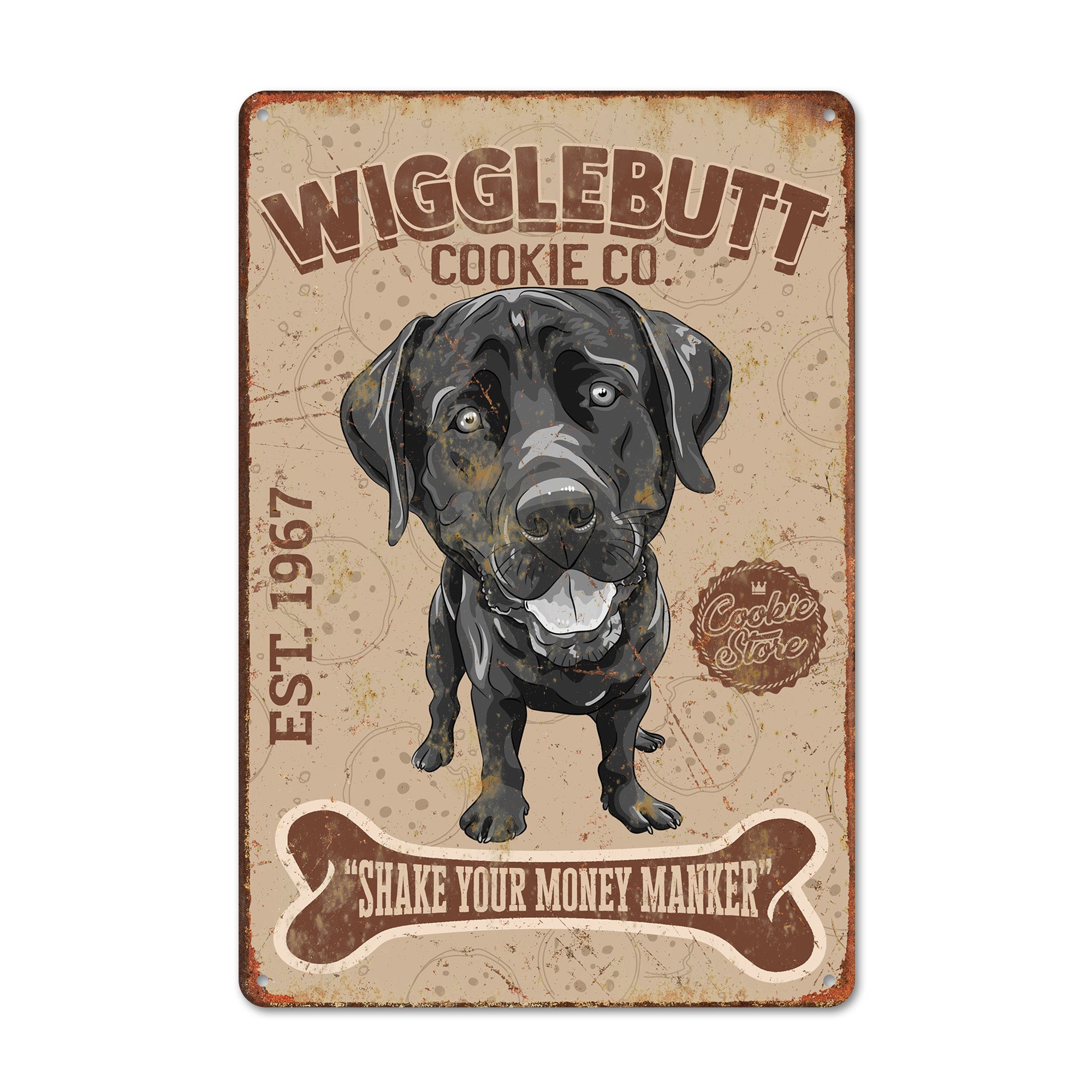 Personalized Wigglebutt Cookie Co Metal Sign - Customizable Vintage Dog Art - Perfect Gift for Pet Lovers, Established 1967 - Image 1