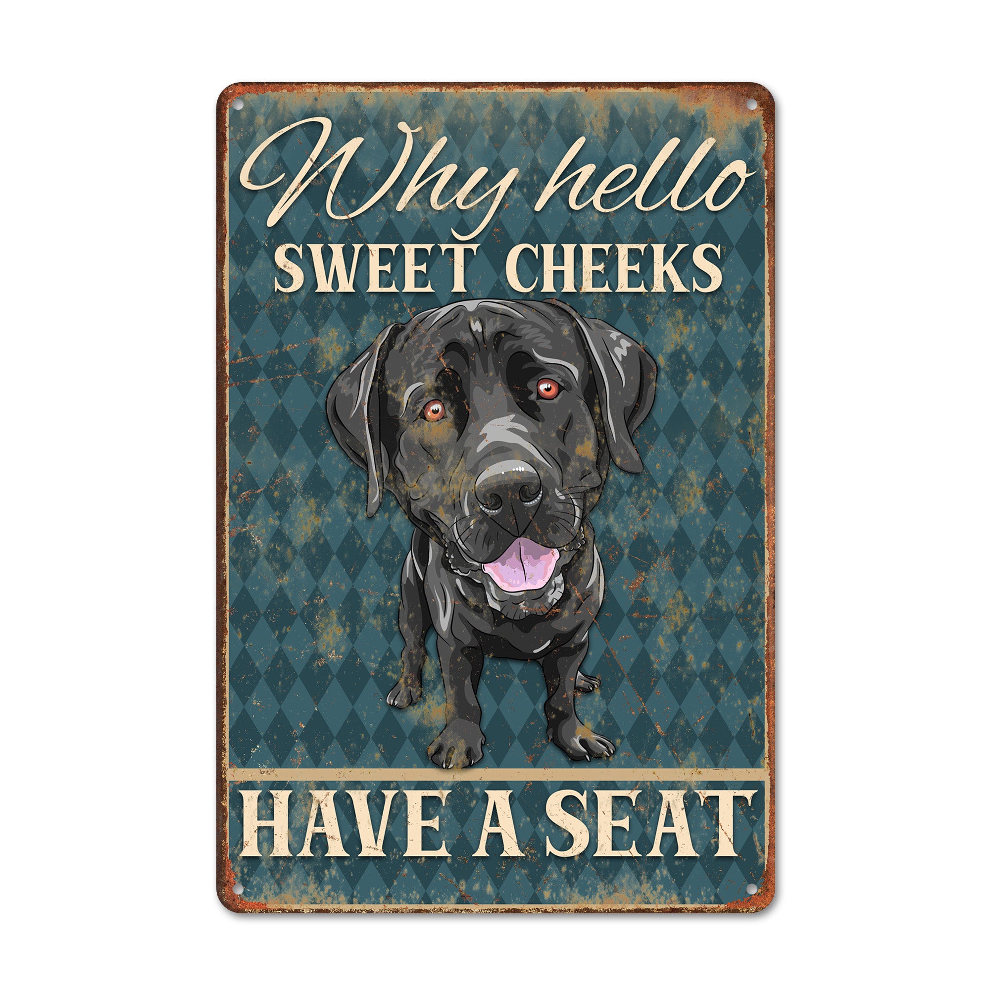 Personalized Sweet Cheeks Dog Metal Sign - Rustic Home Décor for Pet Lovers - Custom Name Option - Image 1