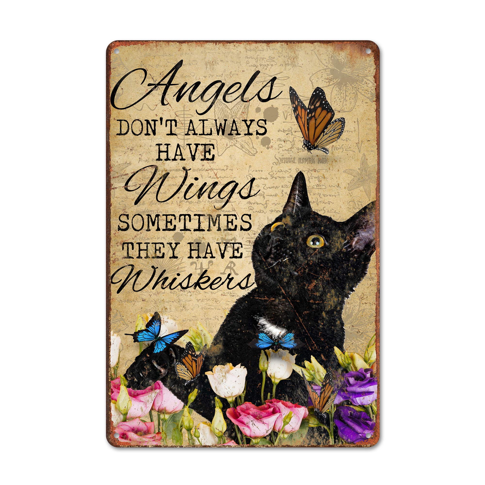 Personalized Metal Sign with Cat and Butterfly Design - Handmade Whiskers Artwork for Pet Lovers and Gifting - Image 1