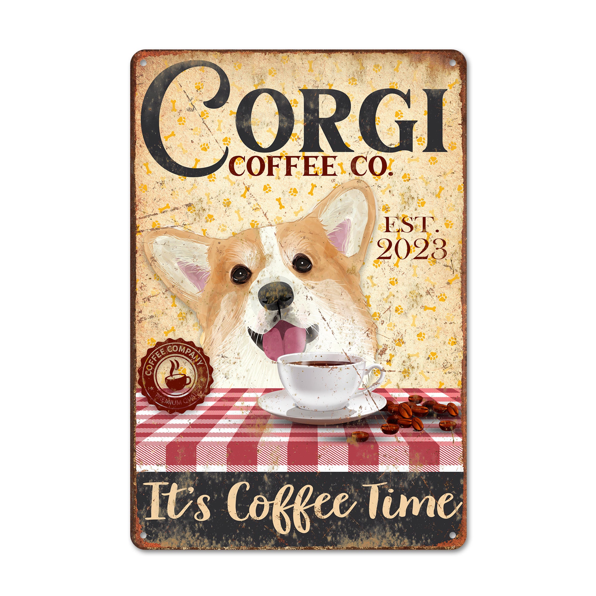 Customizable Corgi Coffee Co. Metal Sign - Handcrafted Vintage-Style Wall Art for Dog Lovers - Perfect Personalized Gift for Coffee Enthusiasts - Image 1