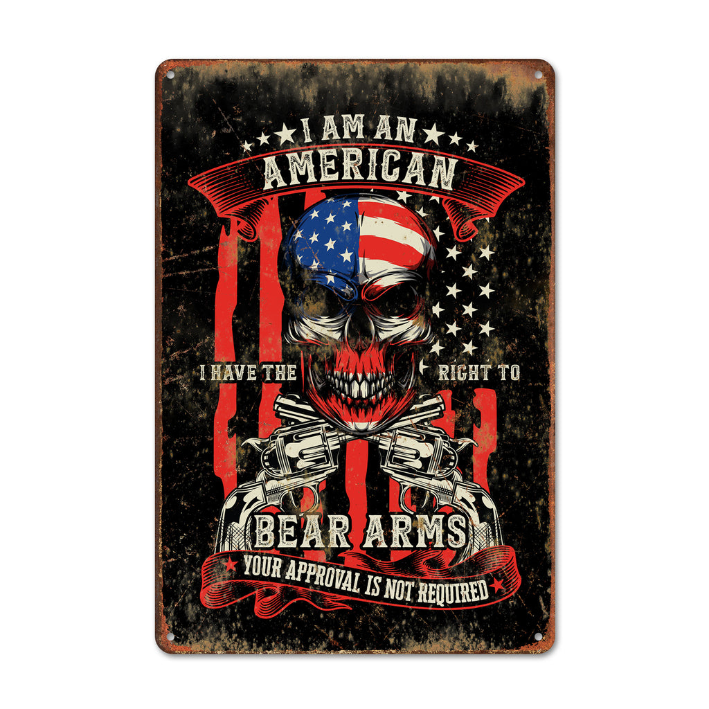 Personalized Patriotic Metal Sign with American Flag and Skull Graphic – Perfect for Gun Enthusiasts and Unique Gift Giving - Image 1