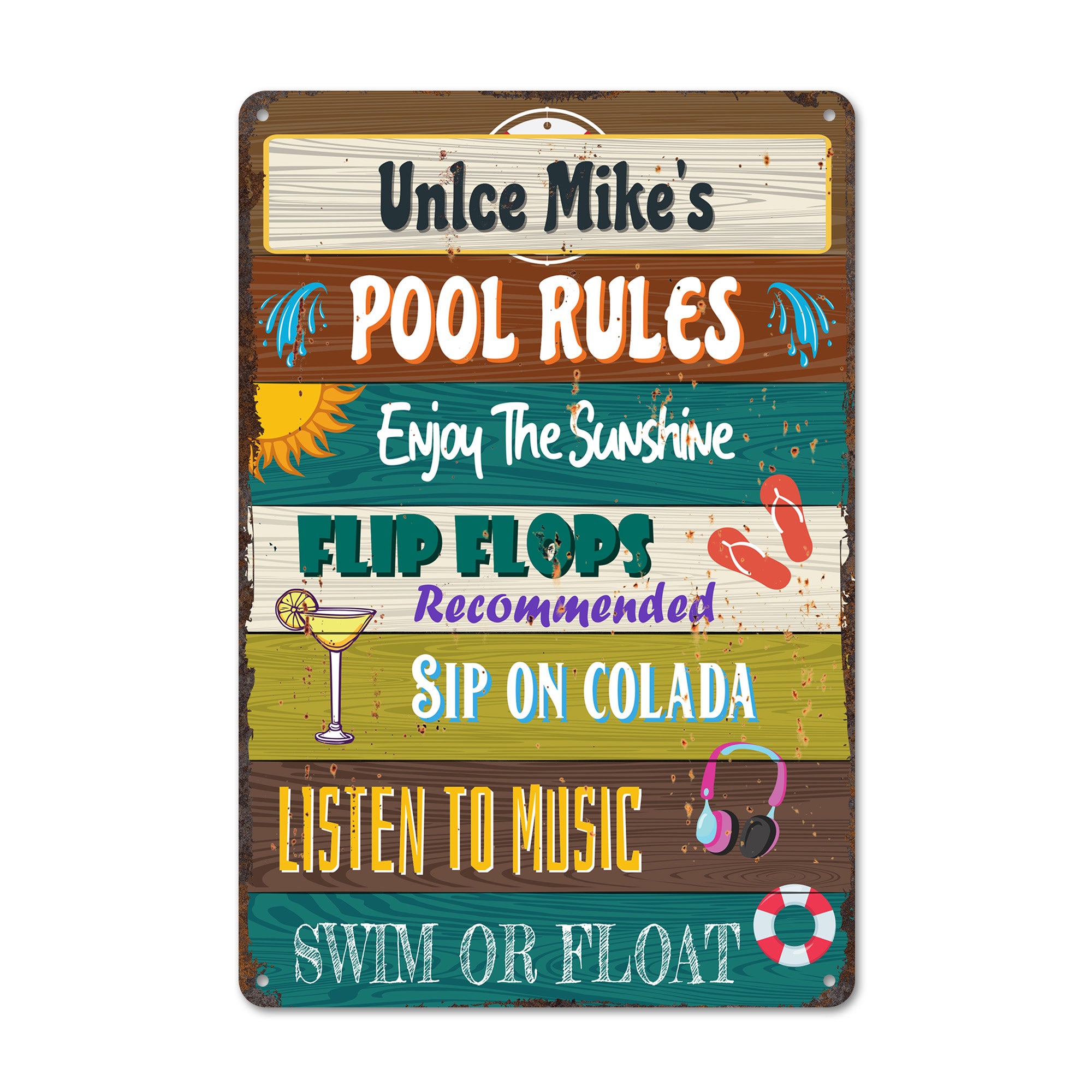 Personalized Pool Rules Metal Sign - Vibrant Outdoor Decor for Relaxation and Fun - Perfect Custom Gift for Pool Owners - Image 1