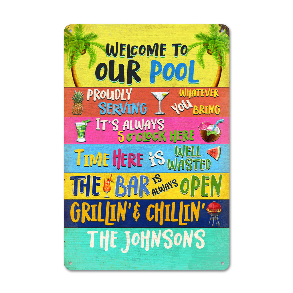 Personalized Poolside Paradise Metal Sign - Customizable Outdoor Decor for Relaxation and Fun - Image 1