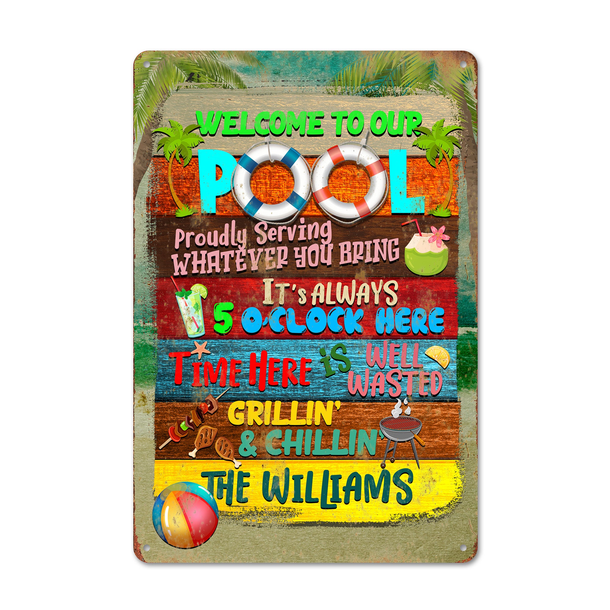 Personalized Poolside Metal Sign – Custom Family Name Decor for Outdoor Fun and Relaxation - Image 1
