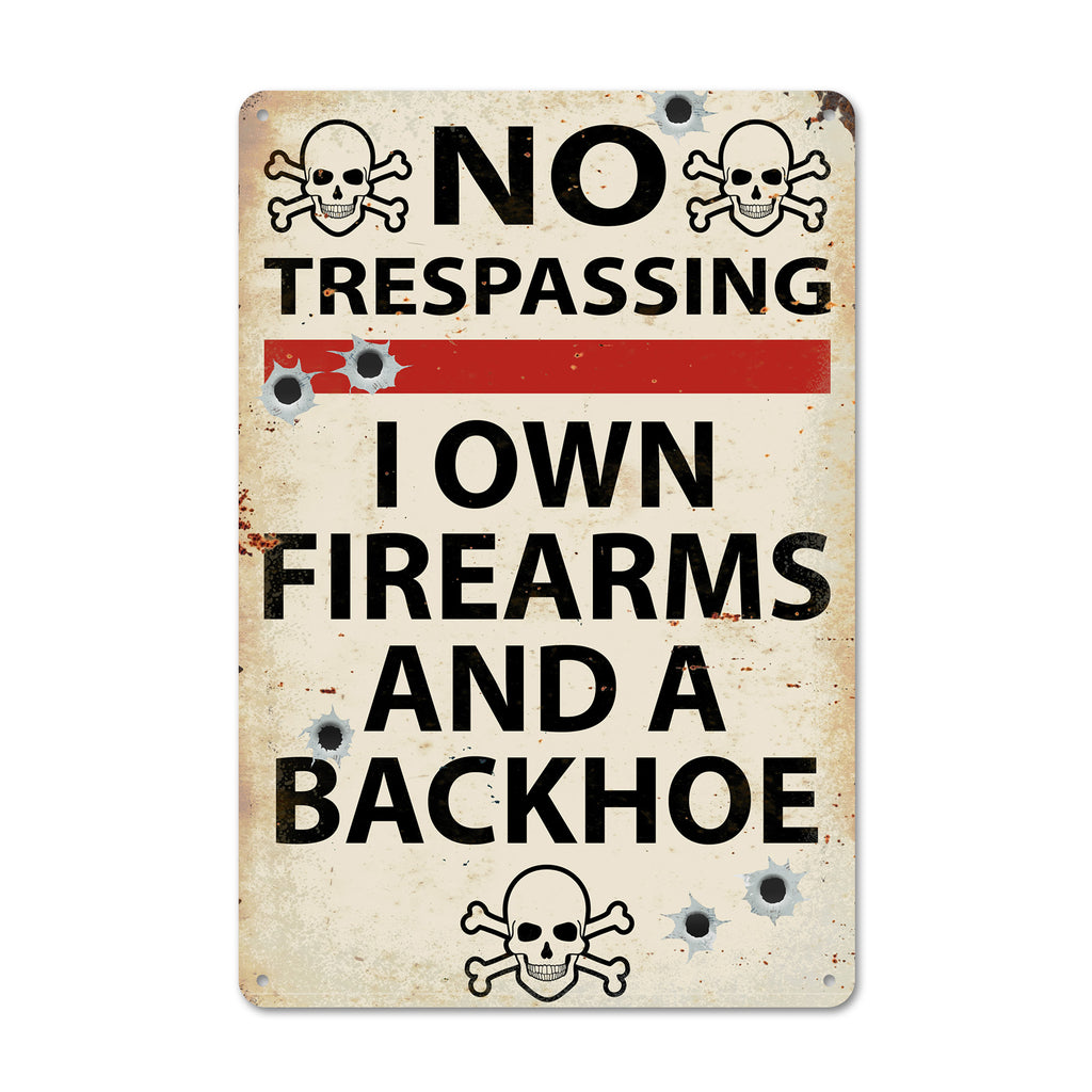 Personalized "No Trespassing" Metal Sign with Skulls and Bullet Holes – Perfect for Gun Owners and Humor Enthusiasts - Image 1