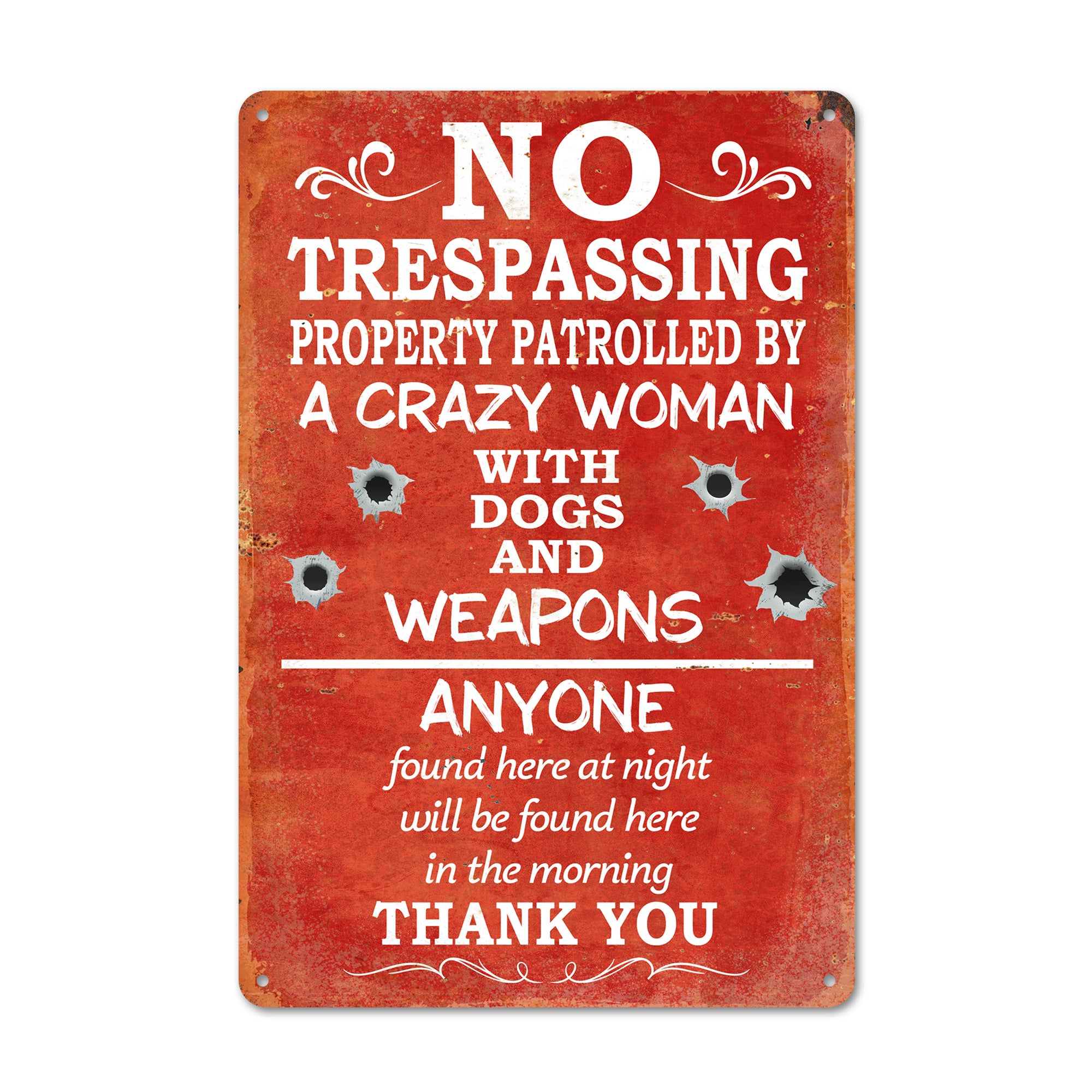 Personalized No Trespassing Metal Sign - Rustic Red Humor Decor with Customizable Text for Home and Yard - Image 1