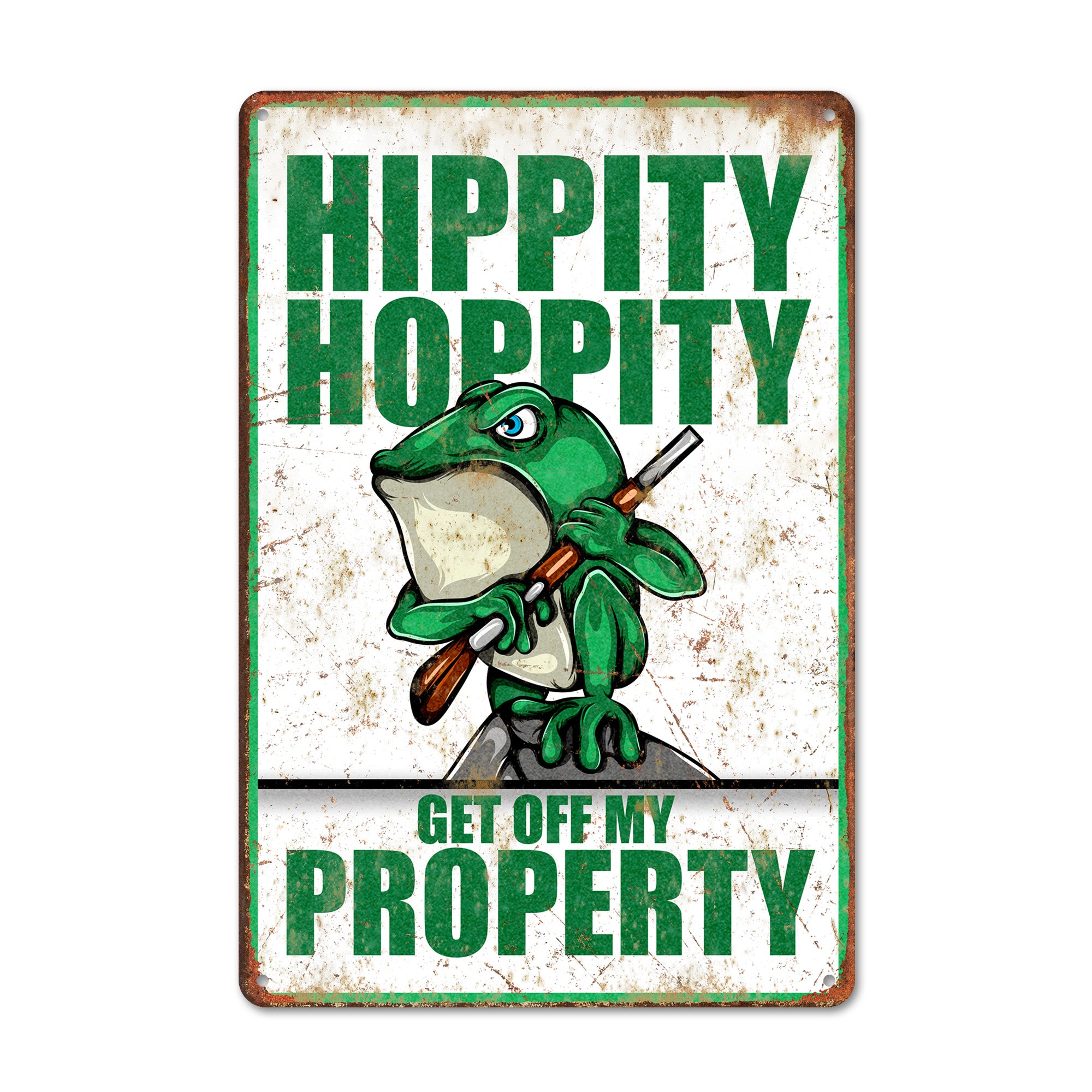 Personalized "Hippity Hoppity Get Off My Property" Metal Sign - Customizable Rustic Frog Decor for Home & Garden - Image 1