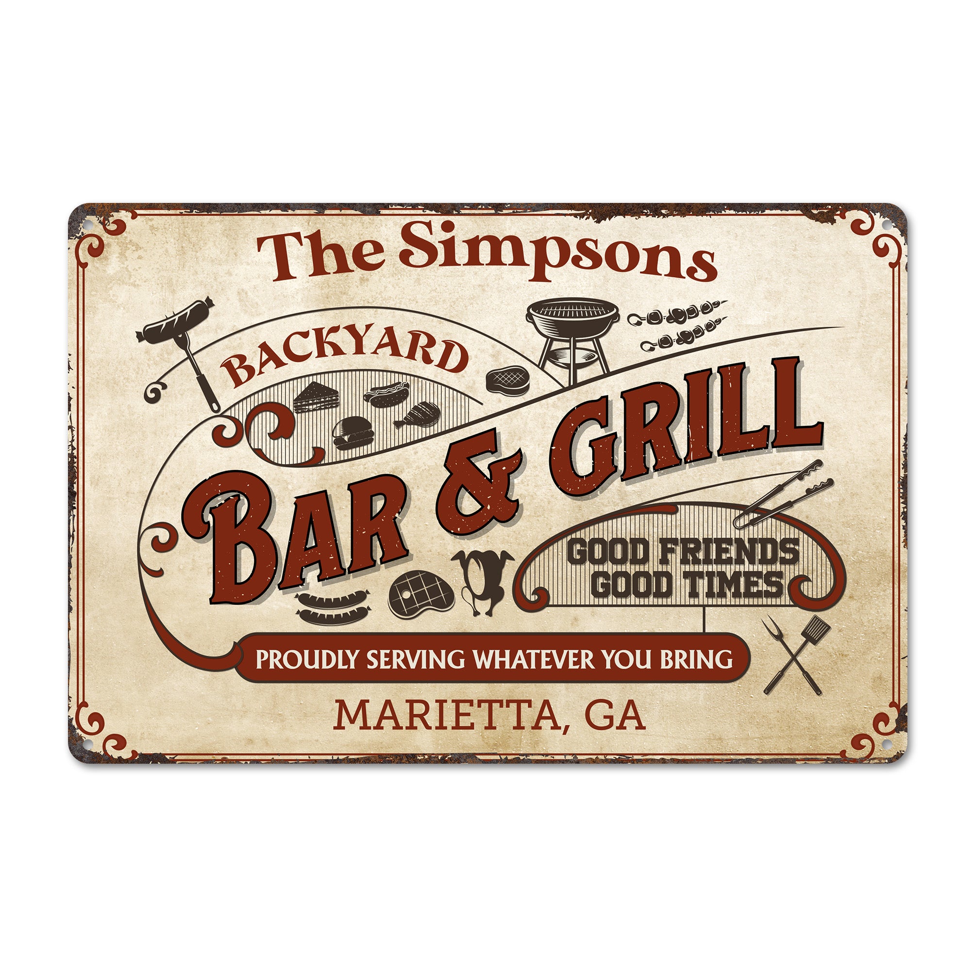 Personalized Vintage Style Backyard Bar & Grill Metal Sign – Ideal for Custom Home Décor & Unique Gift-Giving - Image 1