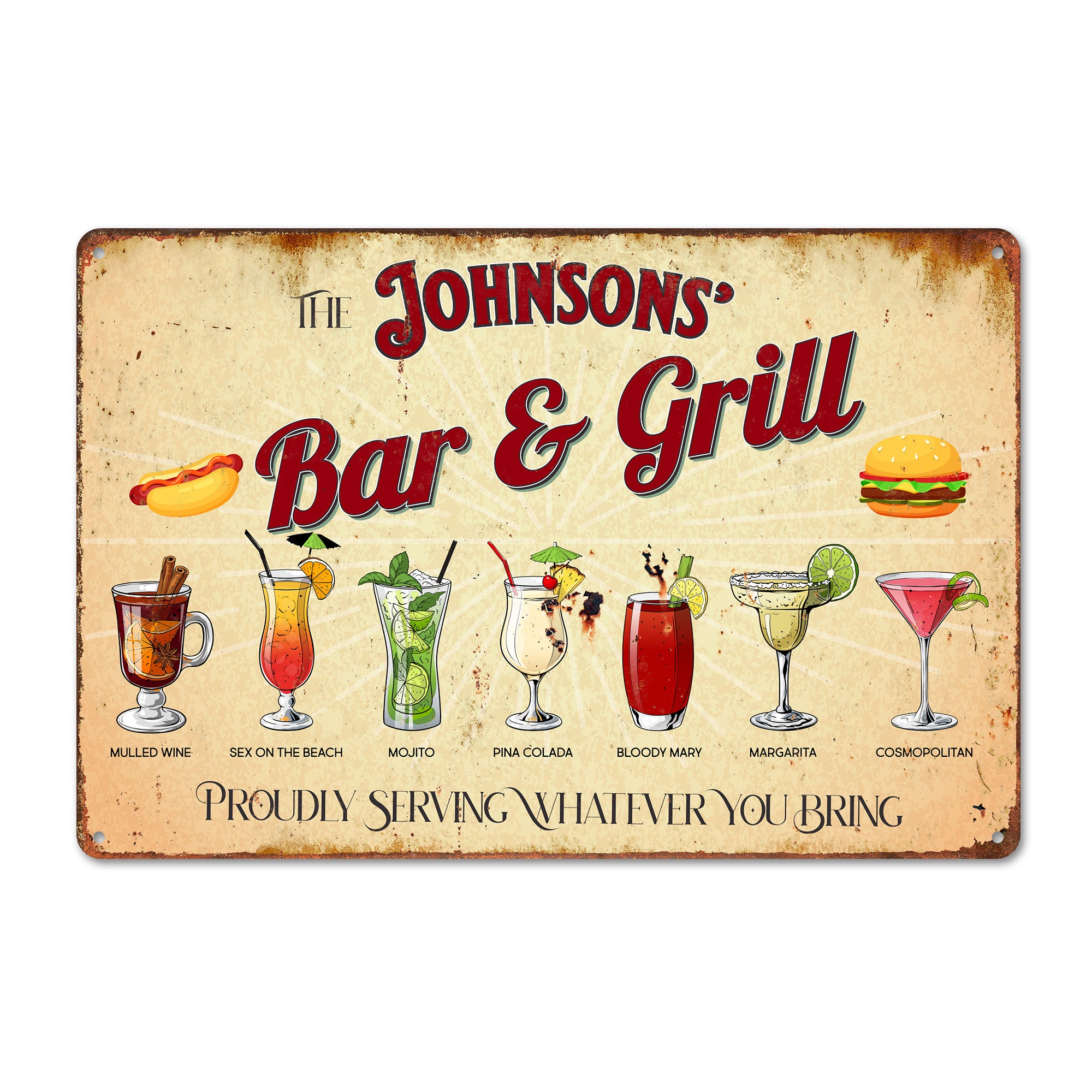 Personalized Rustic Metal Bar Sign - Customizable Bar & Grill Decor for Home Entertaining - Image 1