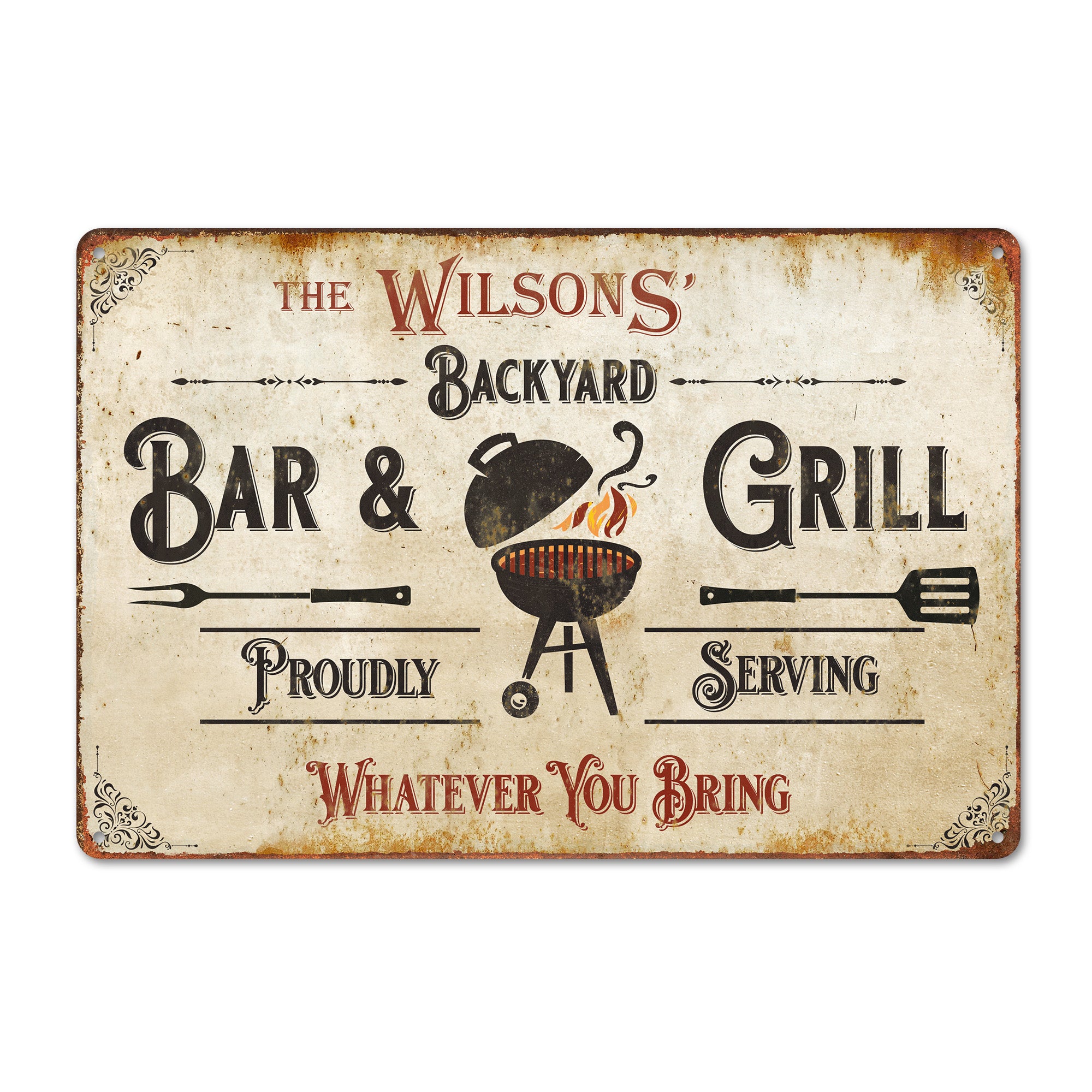 Personalized Vintage-Style Metal Sign for Backyard BBQs - Custom Family Name, Rustic Decor for Home, Garden, and Grill Enthusiasts - Image 1