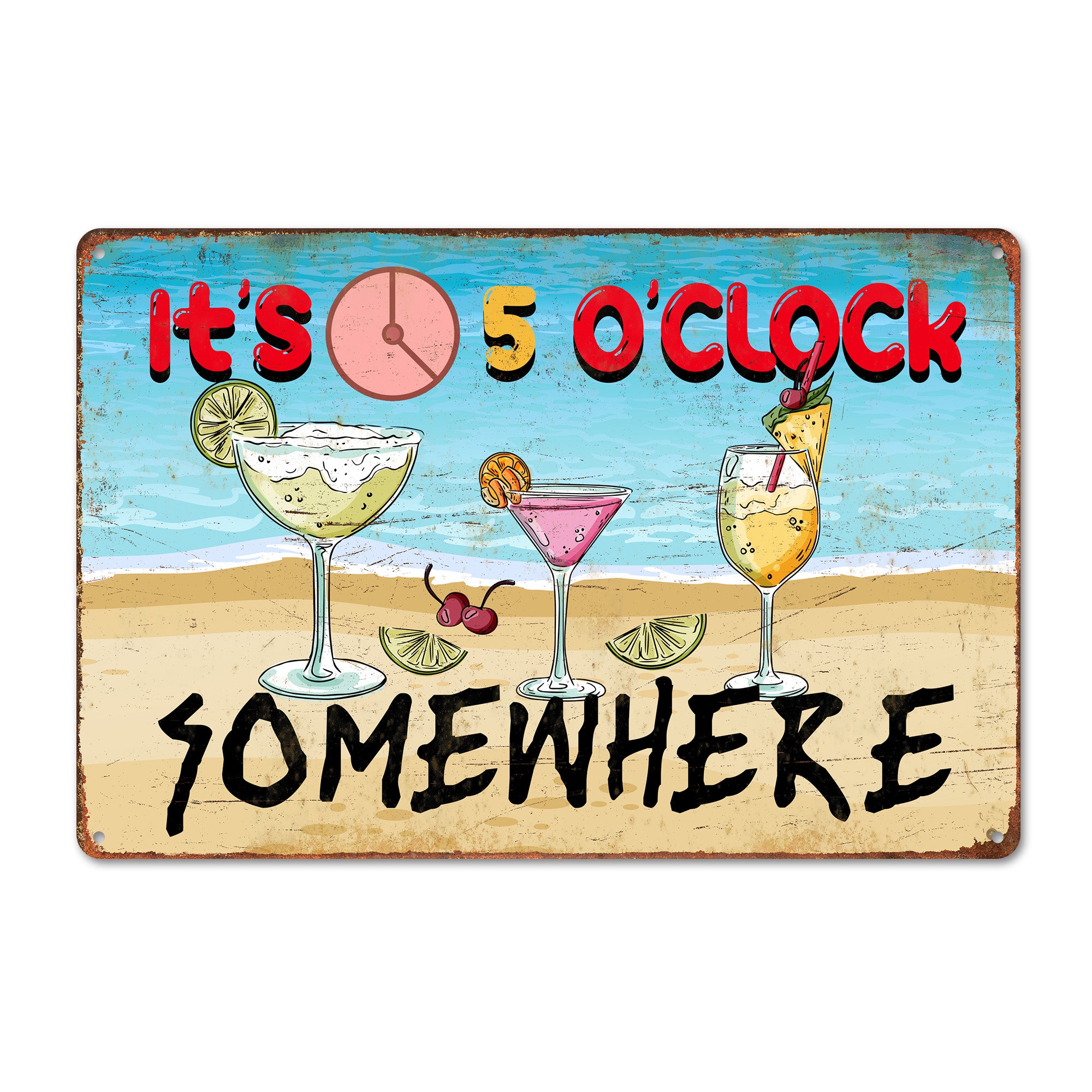 Personalized "It's 5 O'Clock Somewhere" Metal Sign - Perfect Handmade Beach-Themed Wall Decor for Home Bars and Gift-Giving - Image 1