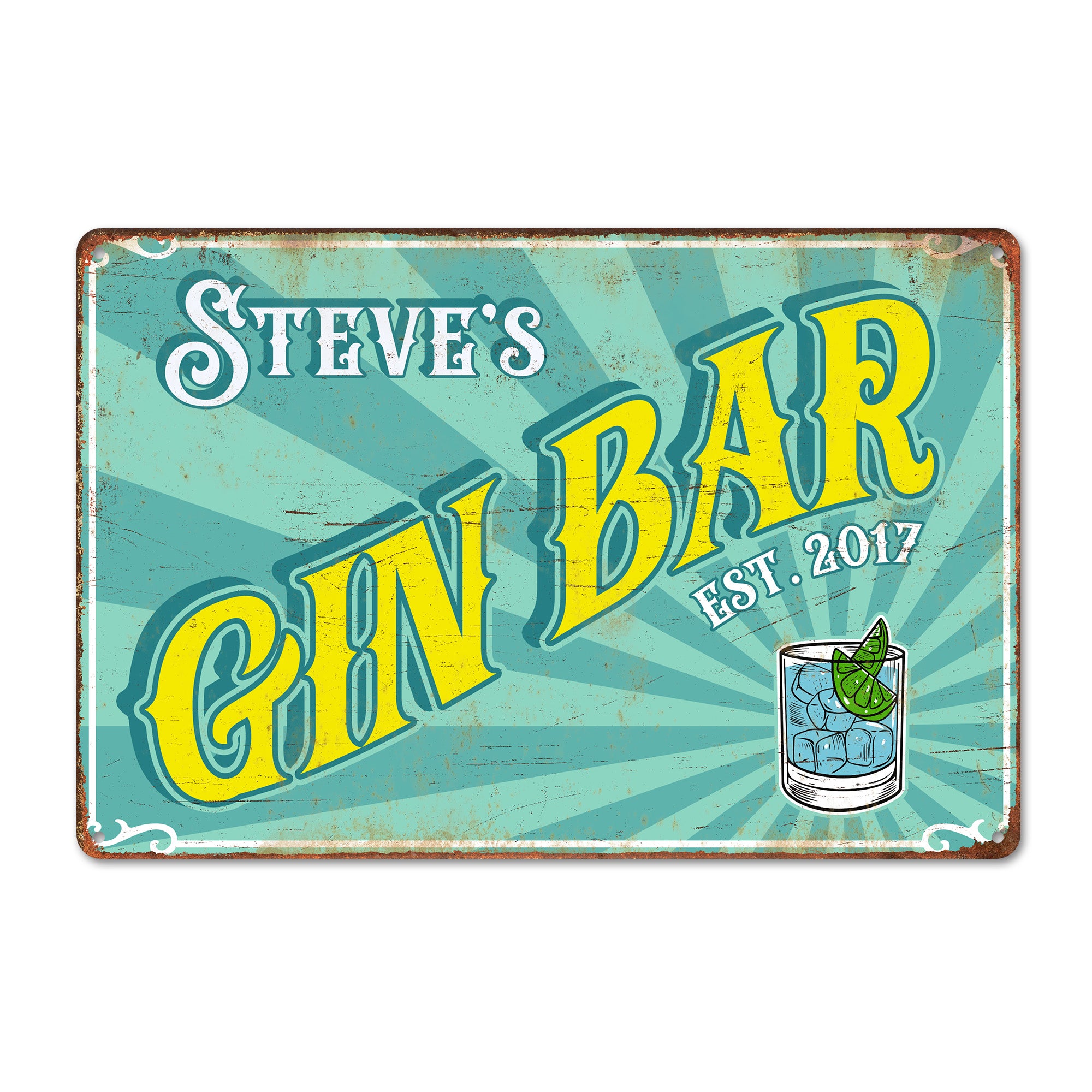 Personalized Vintage-Style Metal Gin Bar Sign – Custom Name & Year, Perfect Gift for Gin Lovers and Home Bar Décor - Image 1