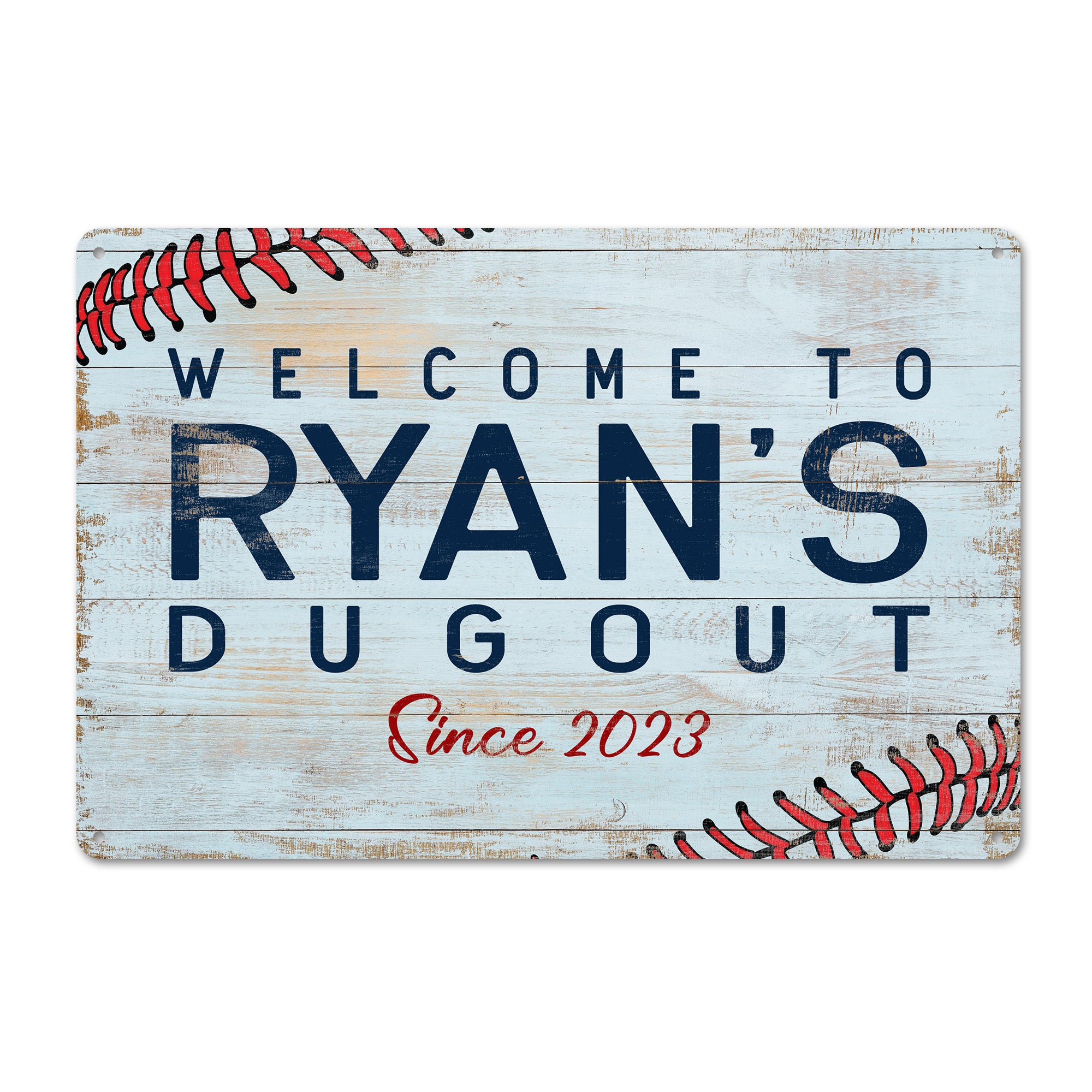 Personalized Baseball-Themed Metal Sign - "Welcome to [Name]'s Dugout" - Custom Sports Home Decor - Perfect Gift for Baseball Lovers - Image 1