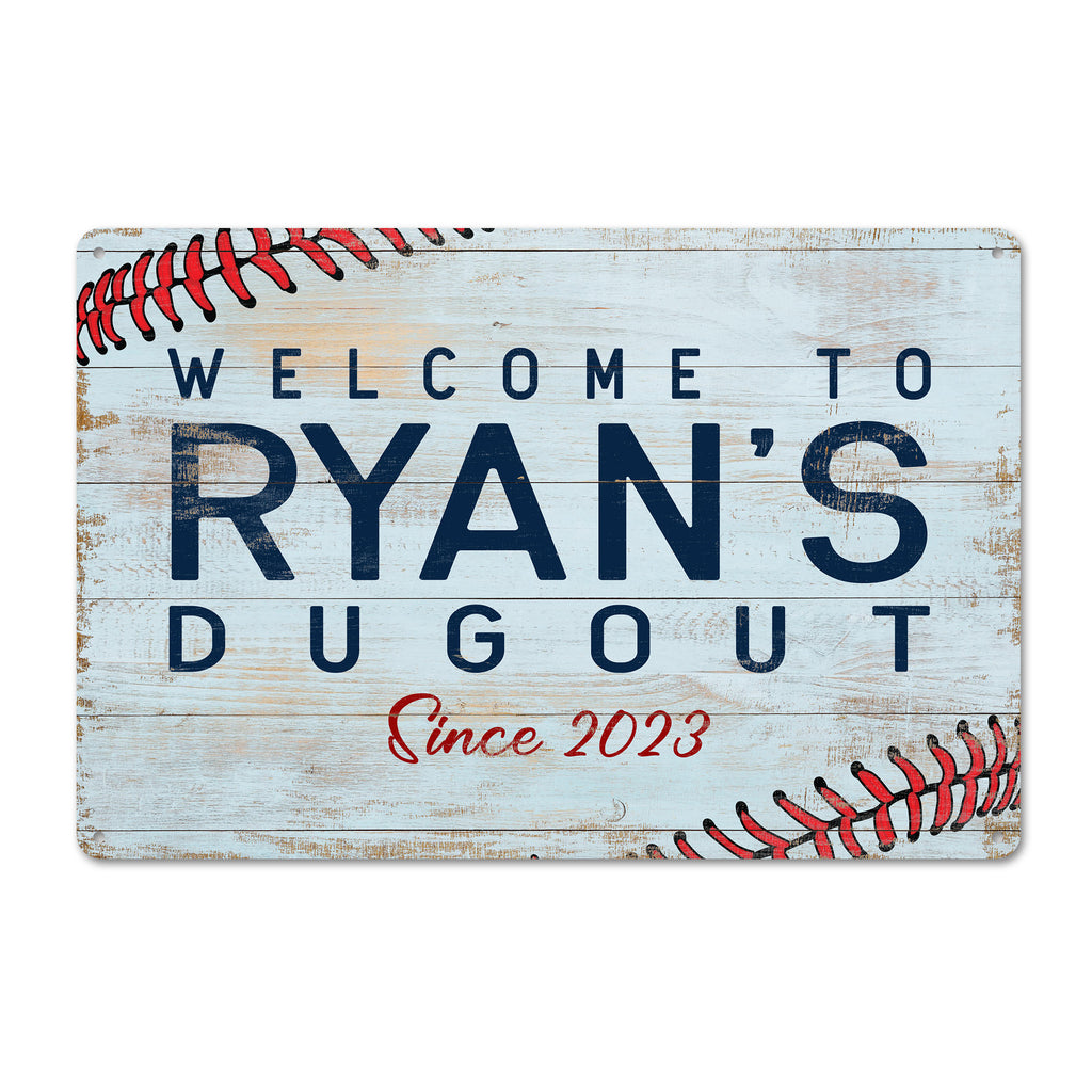 Personalized Baseball-Themed Metal Sign - "Welcome to [Name]'s Dugout" - Custom Sports Home Decor - Perfect Gift for Baseball Lovers - Image 1