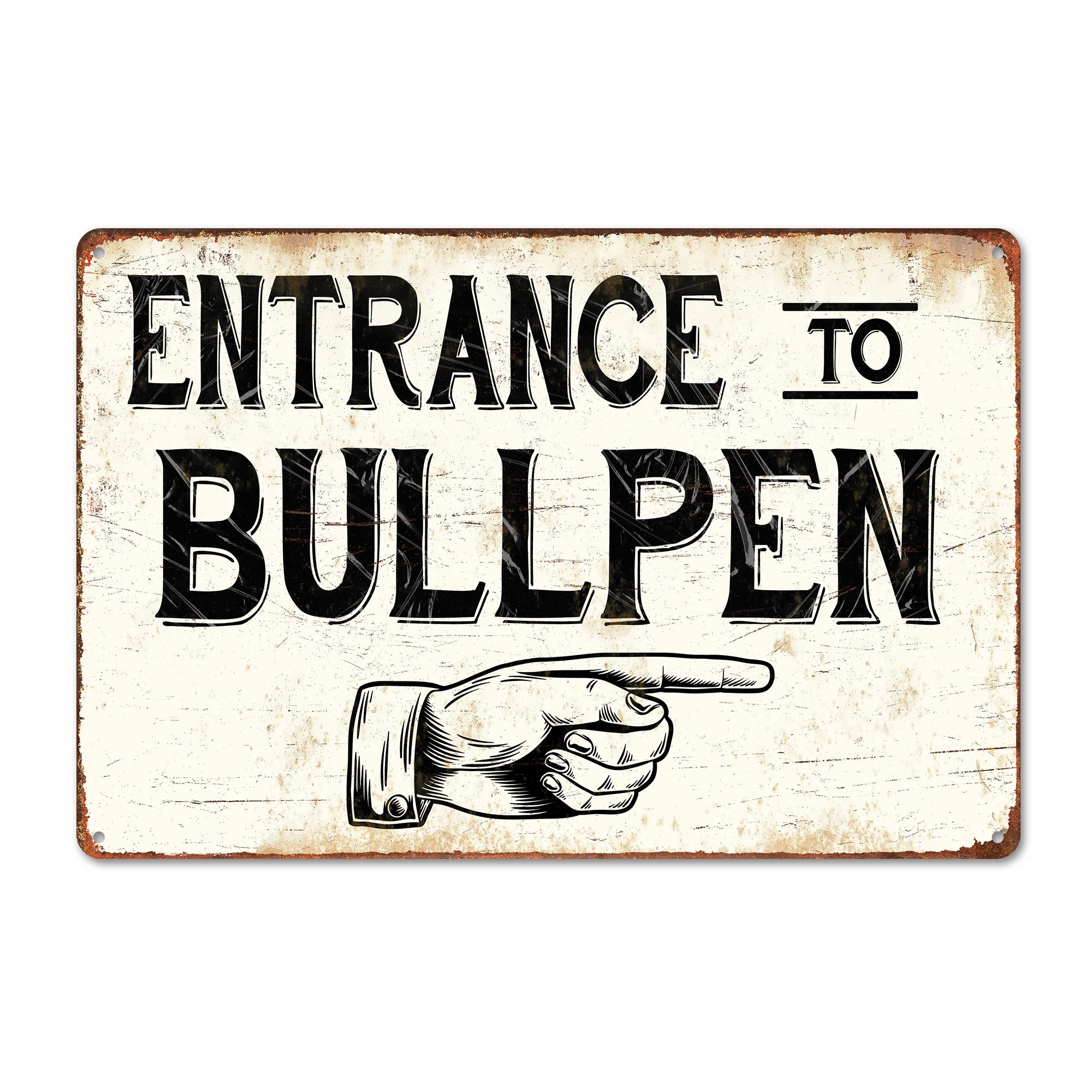 Personalized Vintage-Style Metal "Entrance to Bullpen" Sign - Handcrafted, Rustic Decor Gift with Customization Options - Image 1