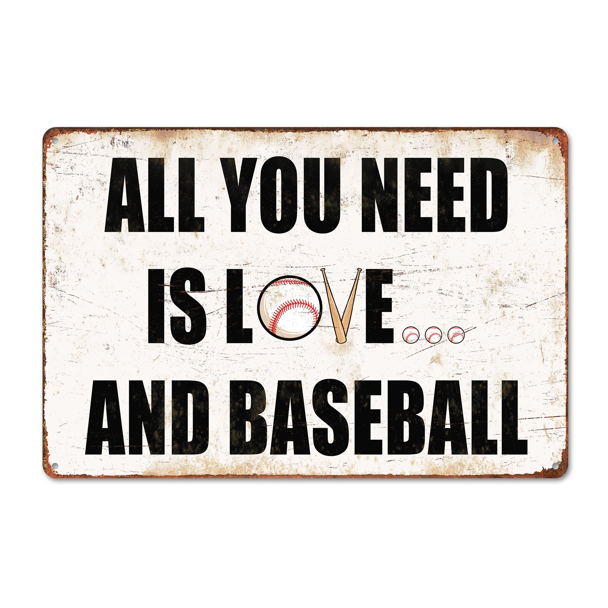 Personalized "All You Need is Love and Baseball" Rustic Metal Sign - Customizable Gift for Baseball Lovers - Image 1