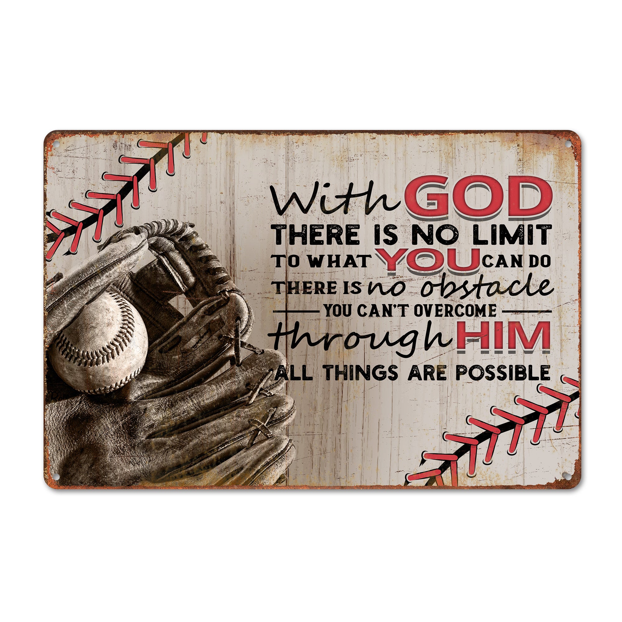 Personalized Inspirational Metal Sign with Baseball Theme - Custom Handmade Gift for Sports Lovers and Motivational Decor - Image 1