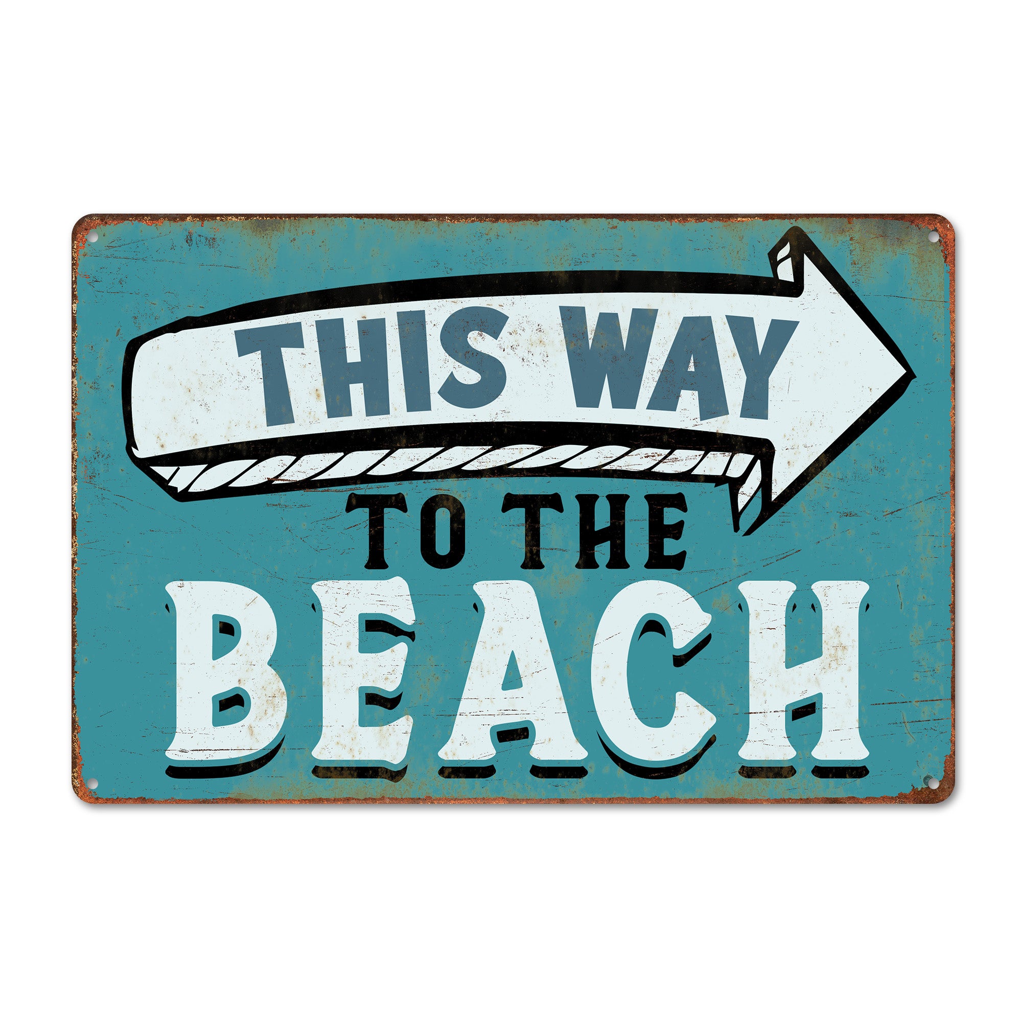 Personalized "This Way to the Beach" Vintage Metal Sign - Rustic Coastal Decor for Beach Lovers and Stylish Home Accents - Image 1