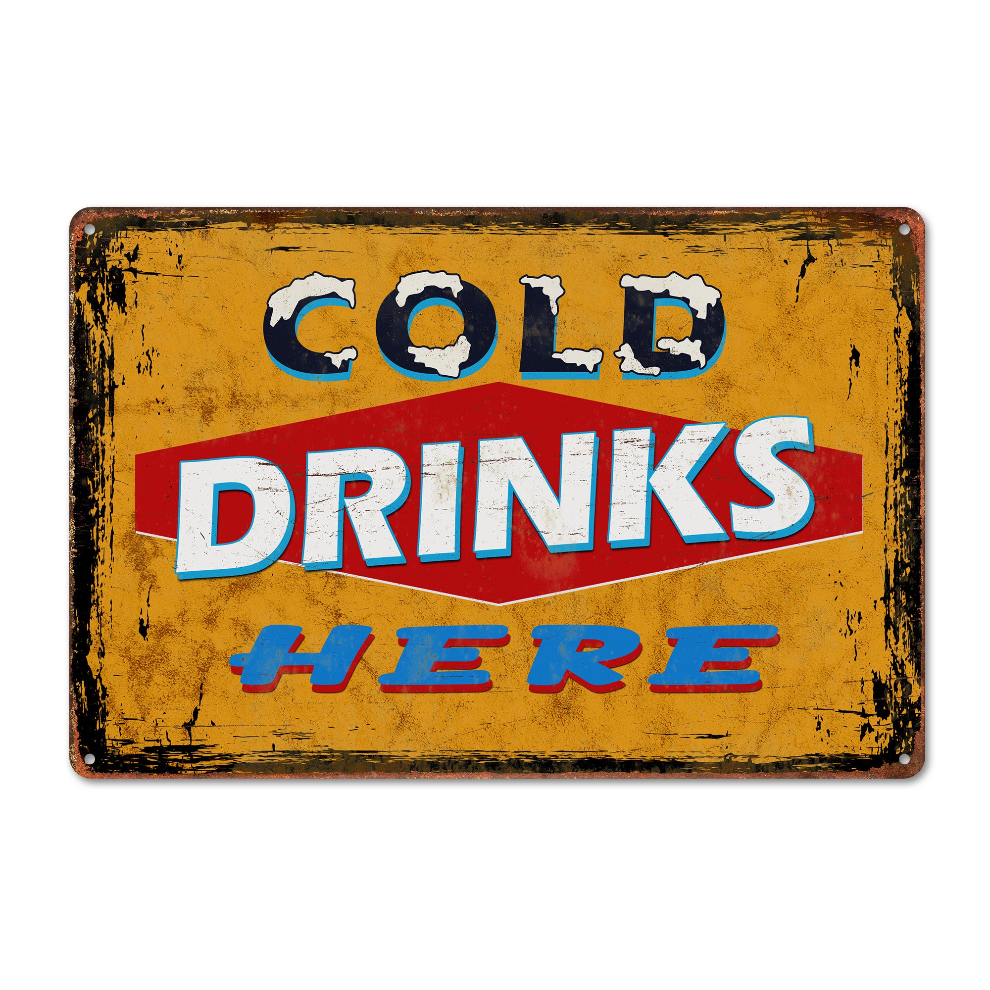 Vintage-Style Personalized Metal Sign - "Cold Drinks Here" - Handmade Customizable Sign for Home Bars, Cafes, Gift for Dad or Friend - Image 1