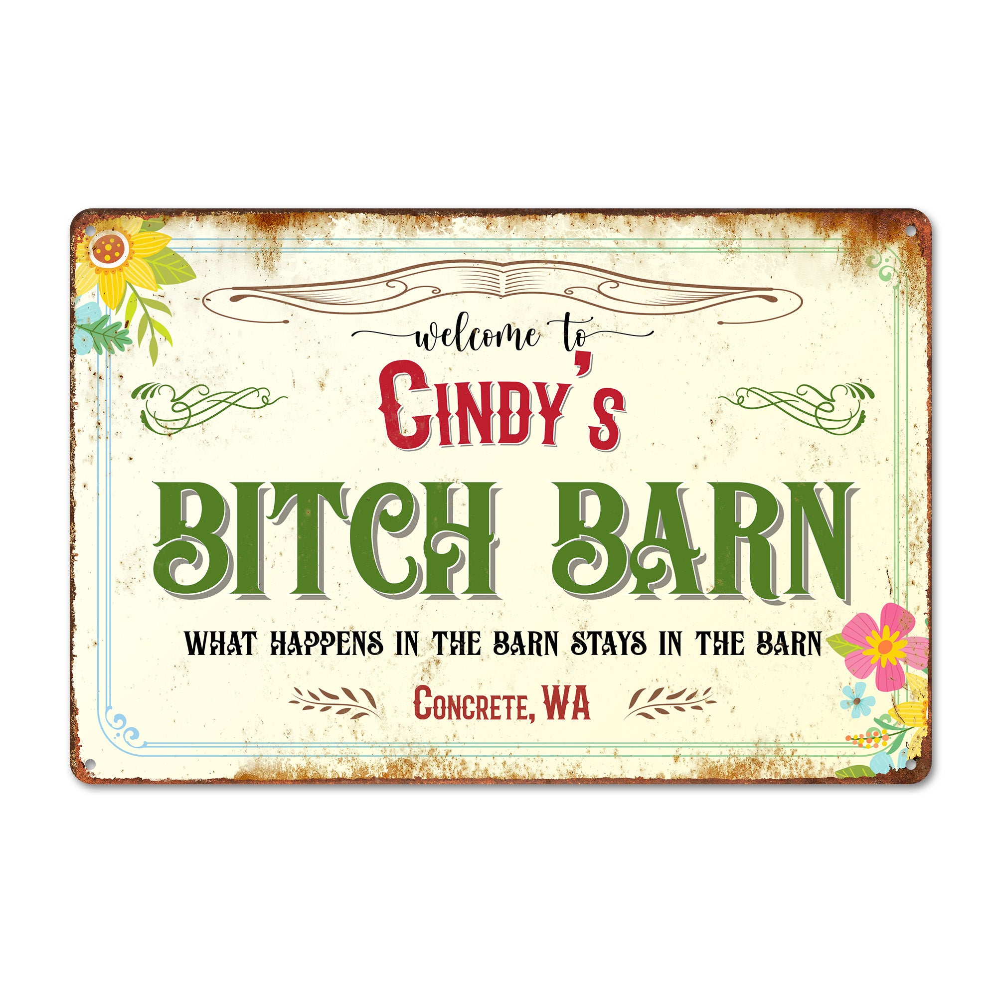 Personalized Rustic Metal Sign - Custom "Bitch Barn" Welcome Plaque for Home Décor & Gifts - Image 1